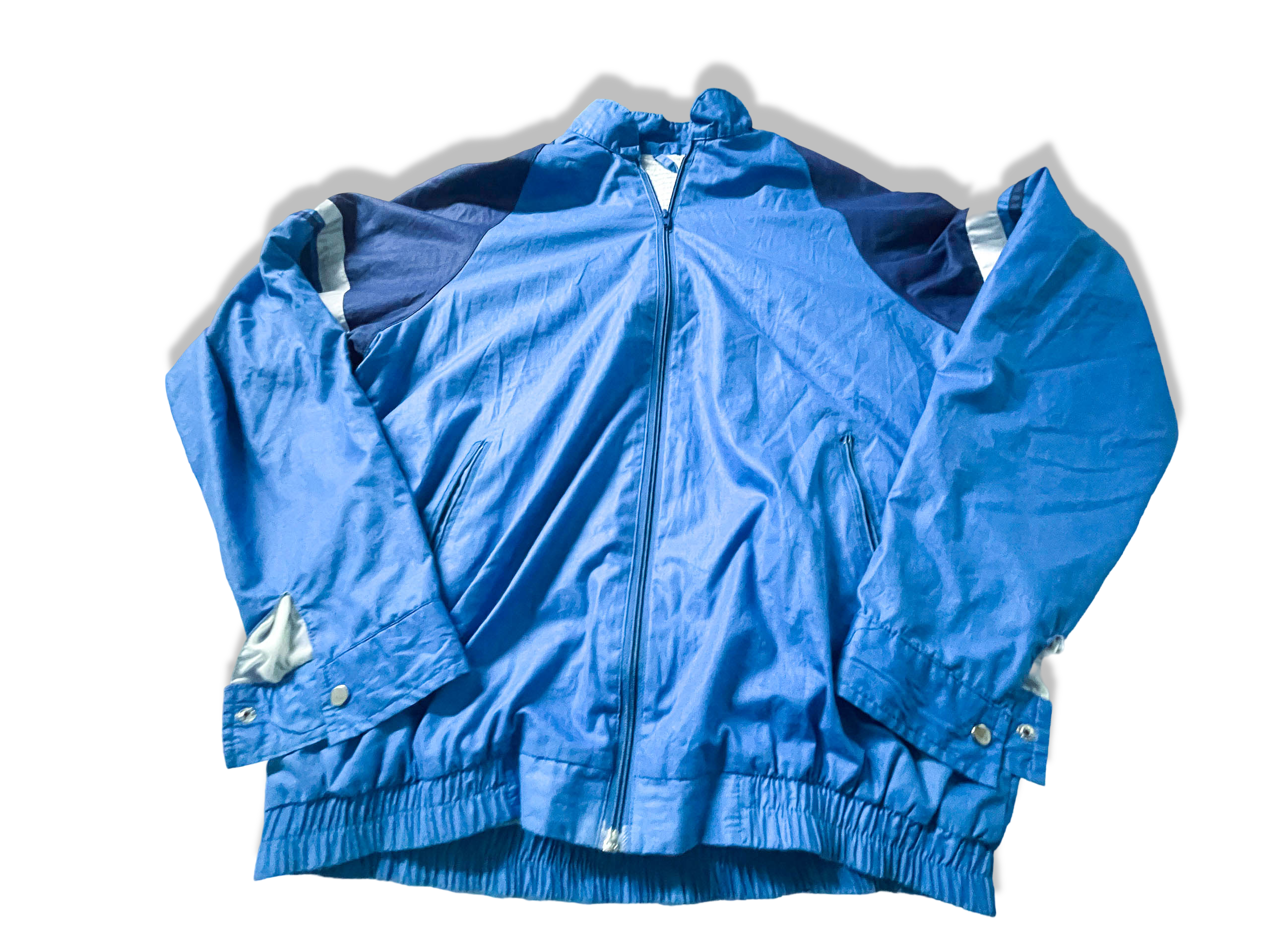 Vintage Men's blue color block shell full zip high neck jacket in M|L29W23|SKU 3895