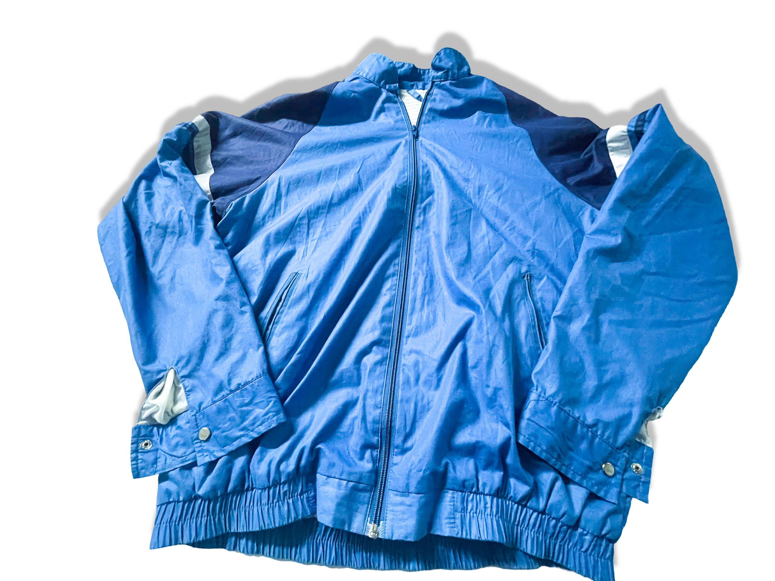 Vintage Men's blue color block shell full zip high neck jacket in M|L29W23|SKU 3895