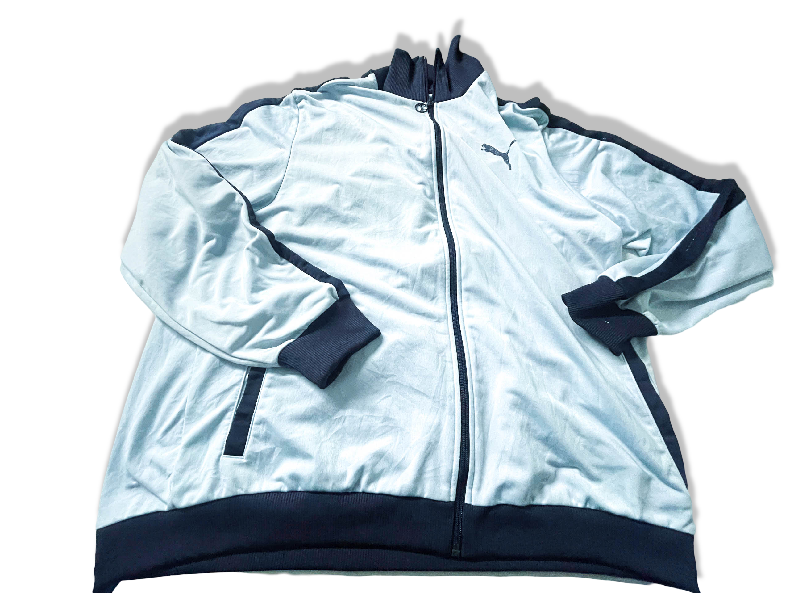 Vintage Puma Blue men's full zip high neck polyester track top in M|L31W23|SKU 3896