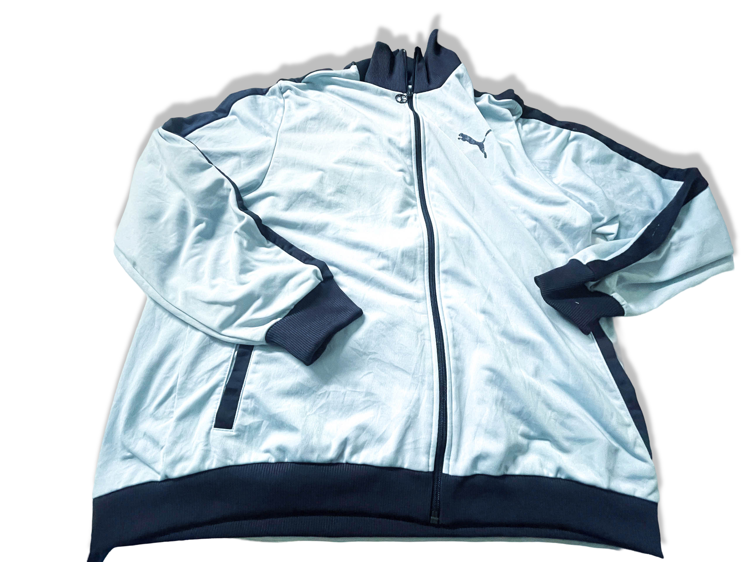 Vintage Puma Blue men's full zip high neck polyester track top in M|L31W23|SKU 3896