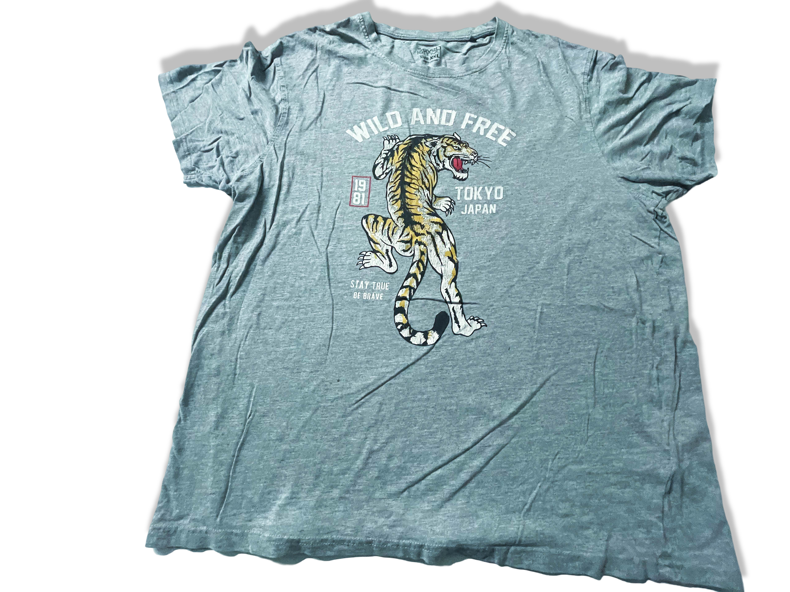 Vintage Seven Lemon Wild and Free graphics men's grey tees in 2XL|SKU 3901