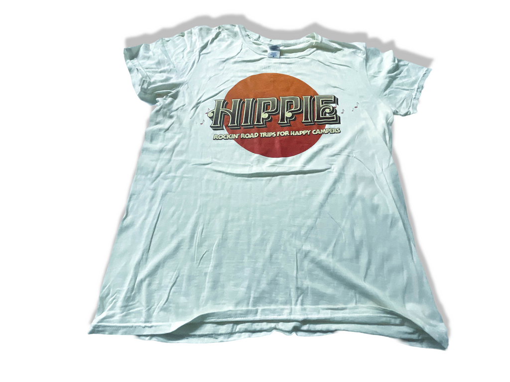 Vintage White men's Hippie graphics T-shirt in M|SKU 3904