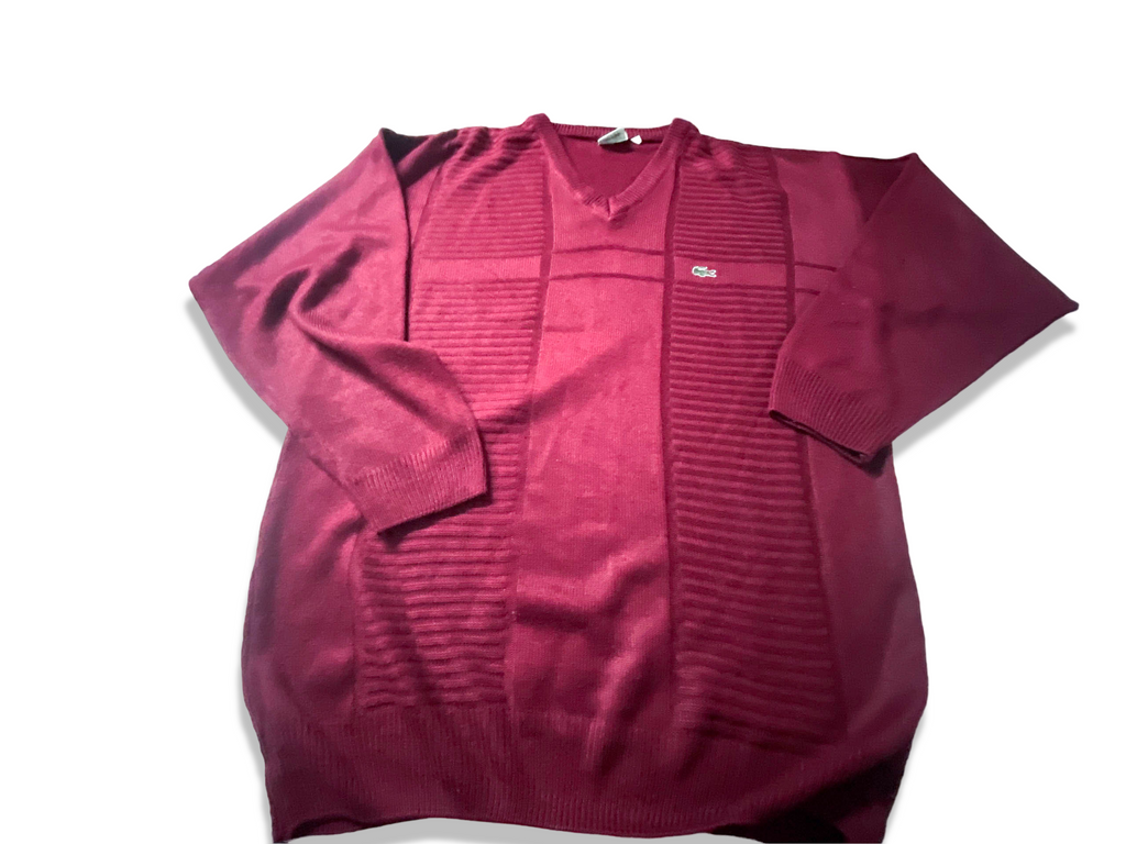 Vintage Lacoste sport wine men's V-neck sweatshirt in L|SKU 3905