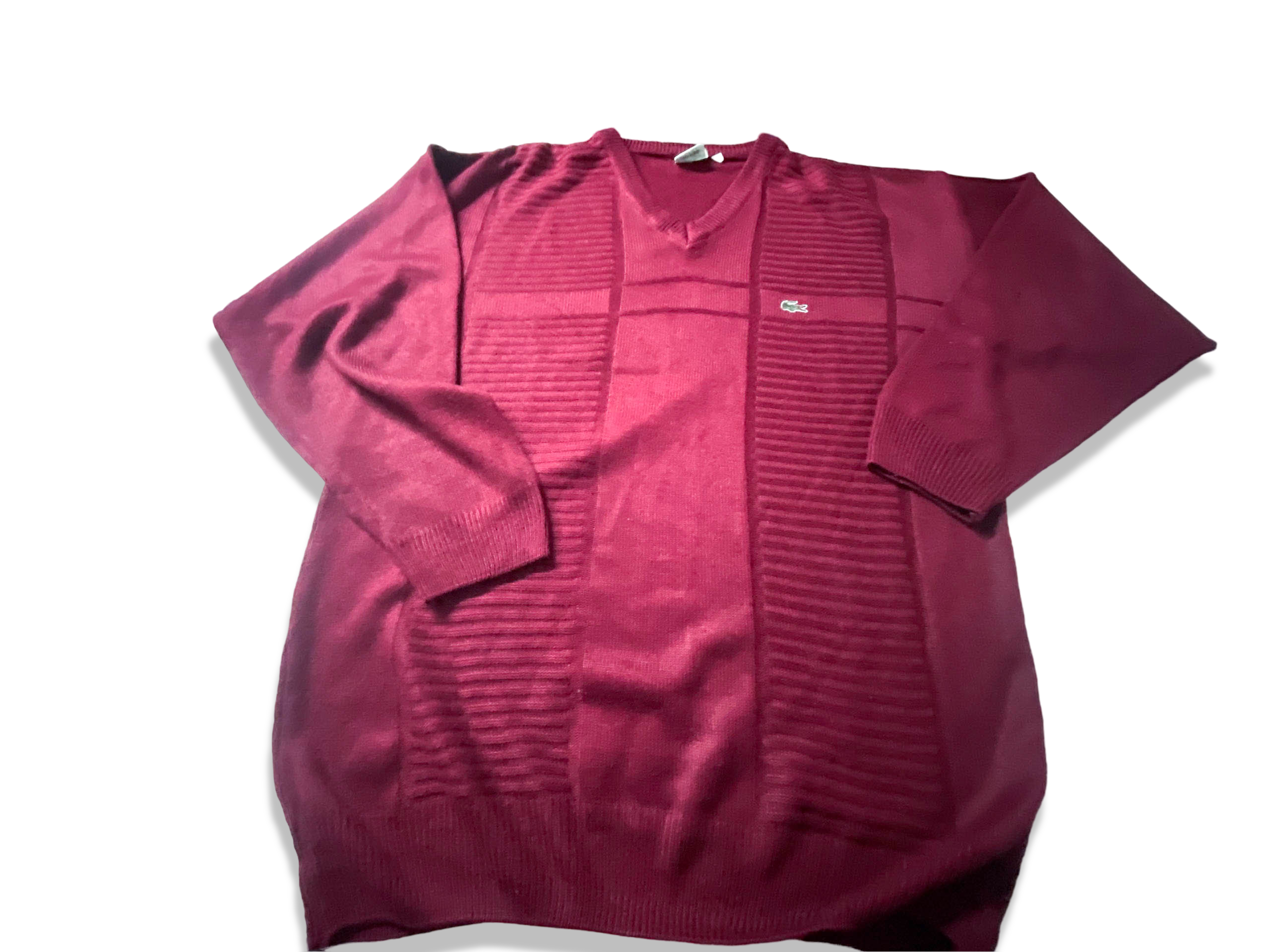 Vintage Lacoste sport wine men's V-neck sweatshirt in L|SKU 3905