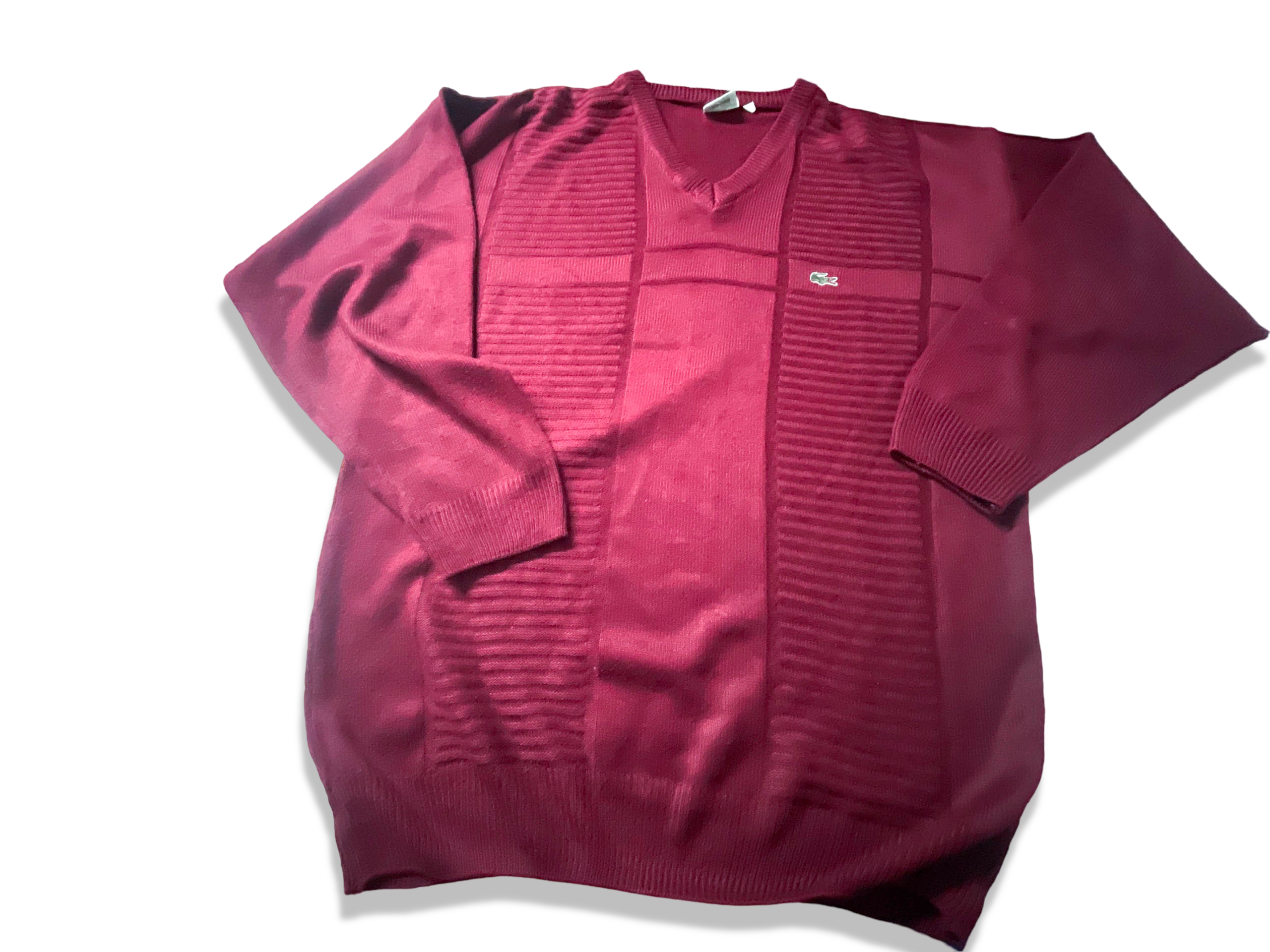 Vintage Lacoste sport wine men's V-neck sweatshirt in L|SKU 3905