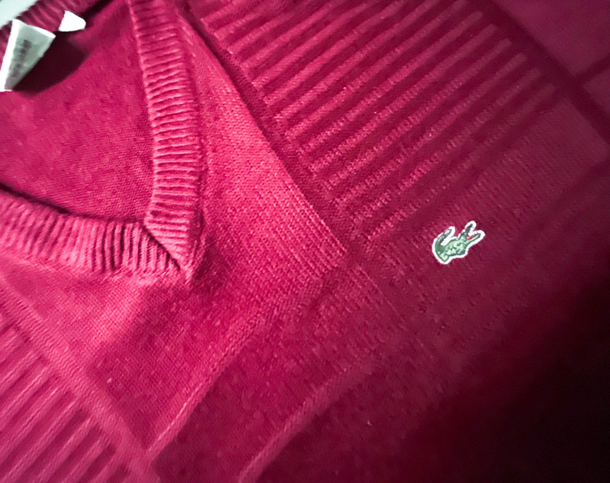 Vintage Lacoste sport wine men's V-neck sweatshirt in L|SKU 3905