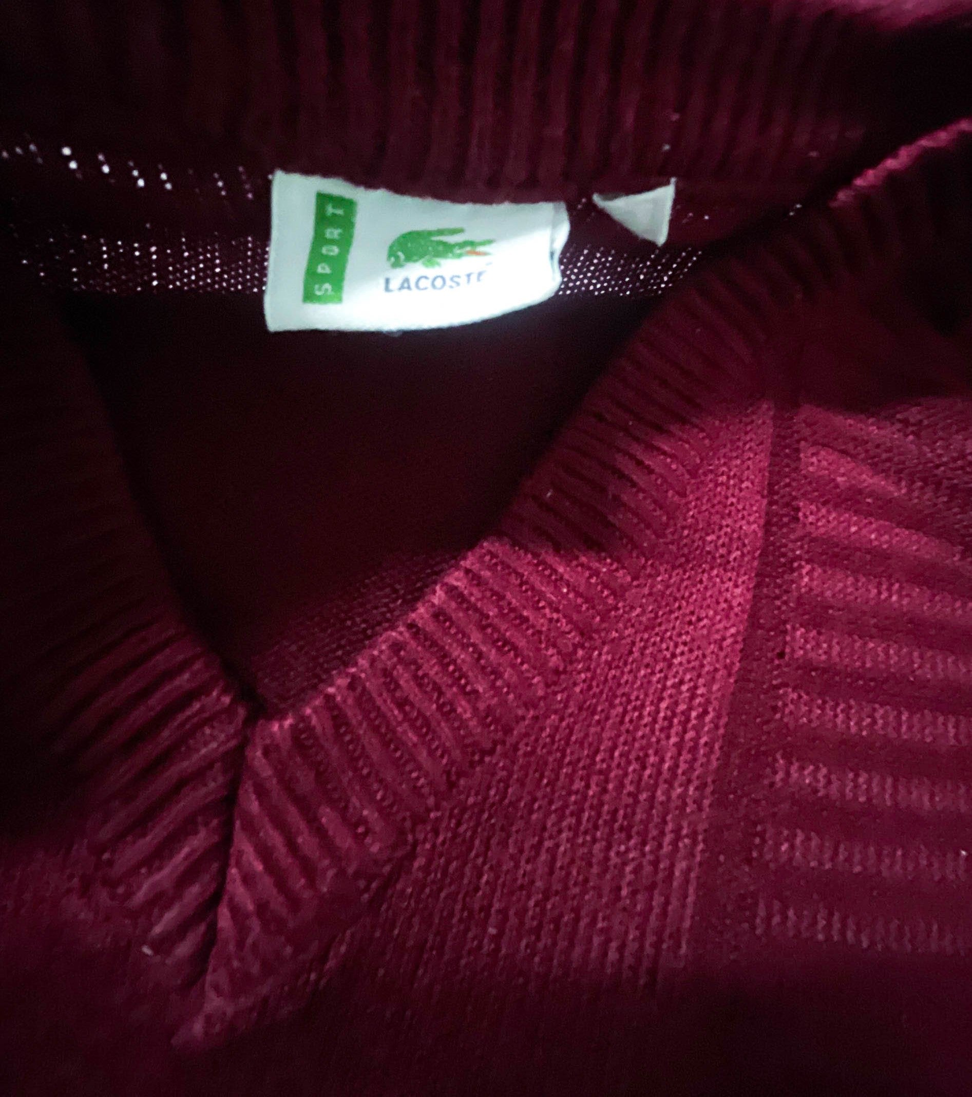 Vintage Lacoste sport wine men's V-neck sweatshirt in L|SKU 3905