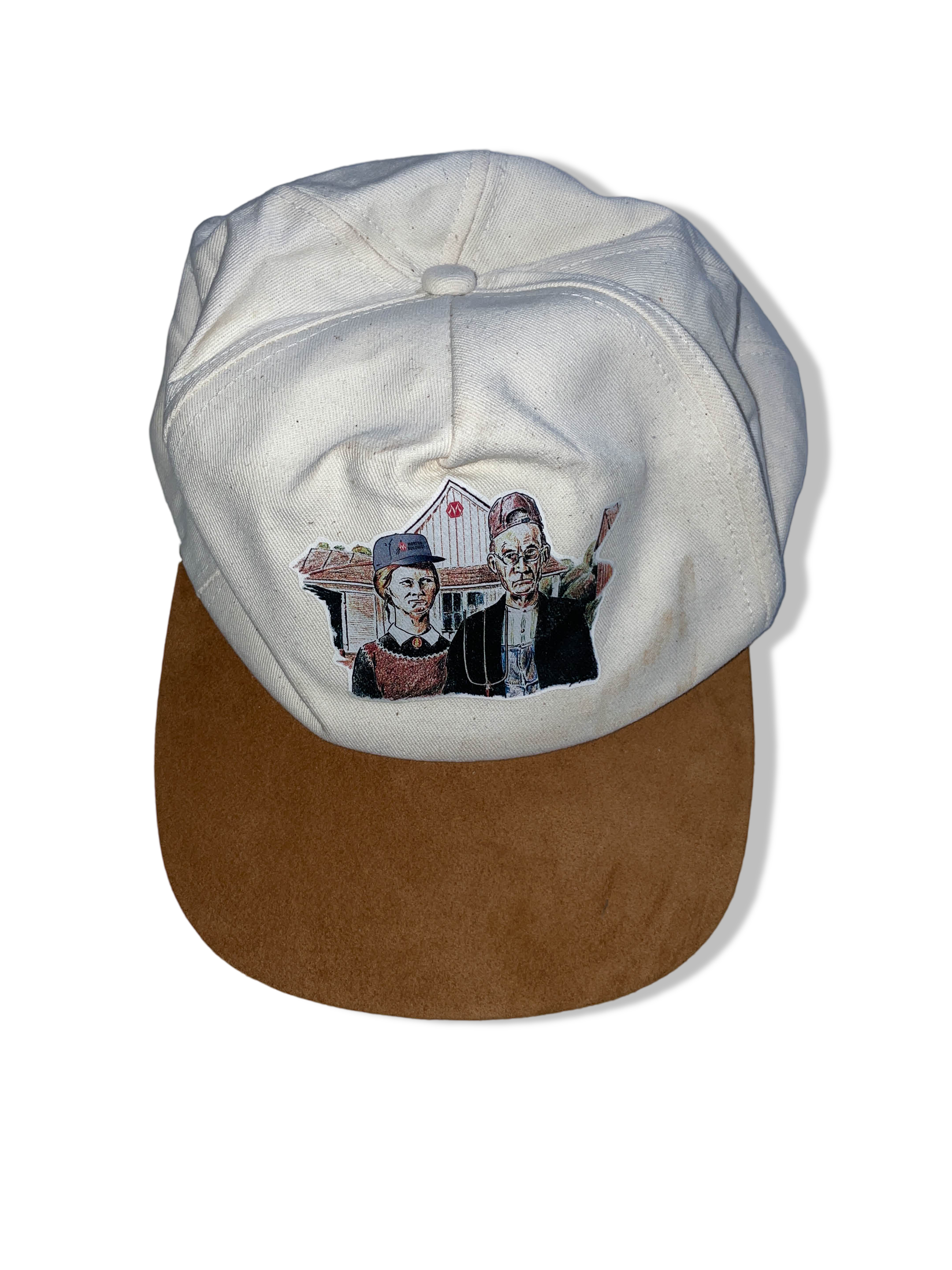 Vintage Morton building cream & brown colorblock baseball cap| SKU 4961