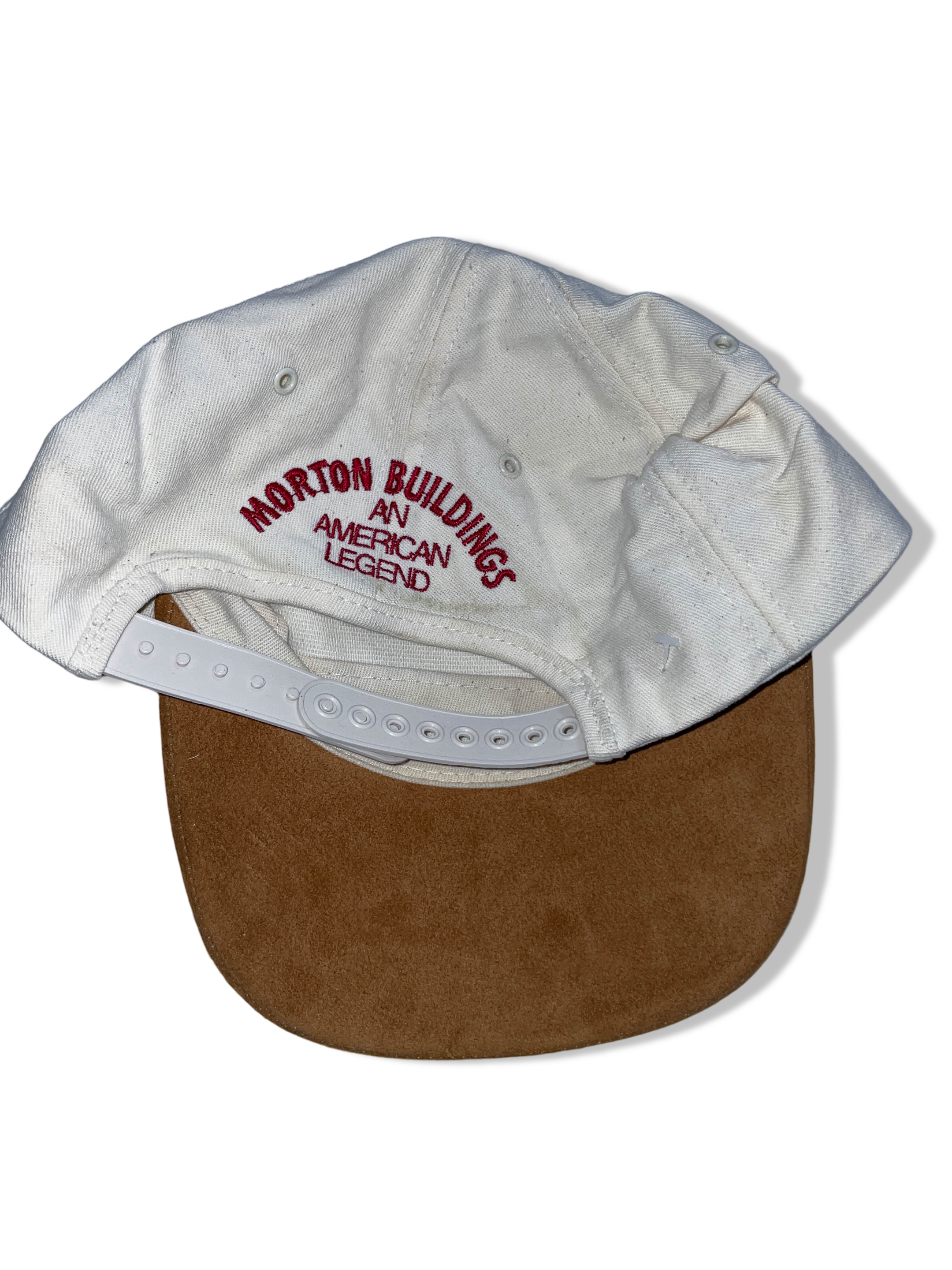 Vintage Morton building cream & brown colorblock baseball cap| SKU 4961