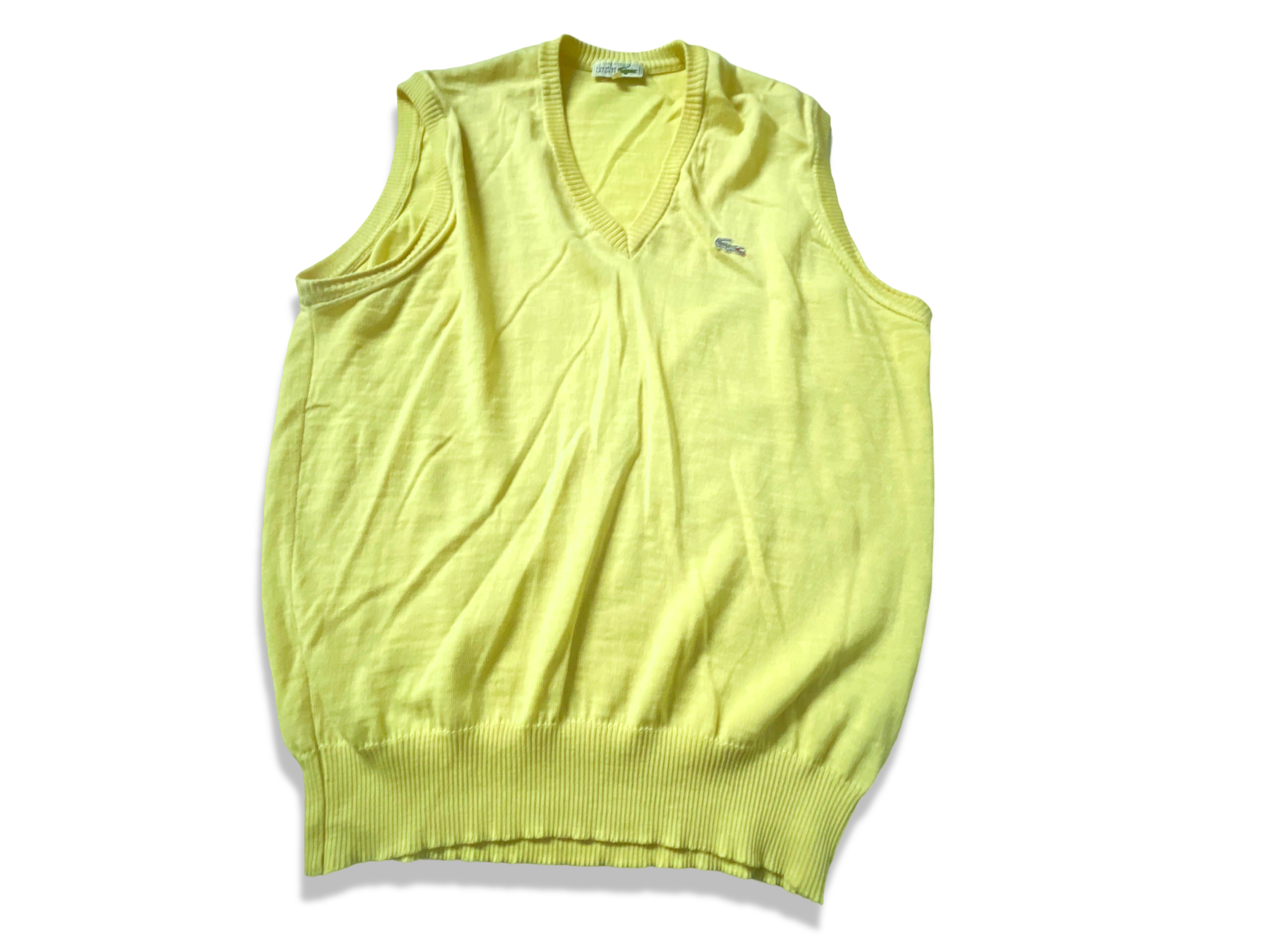Vintage Lacoste Chemise Yellow sleeveless Cardigan in M made in France|L28W22|SKU 3908