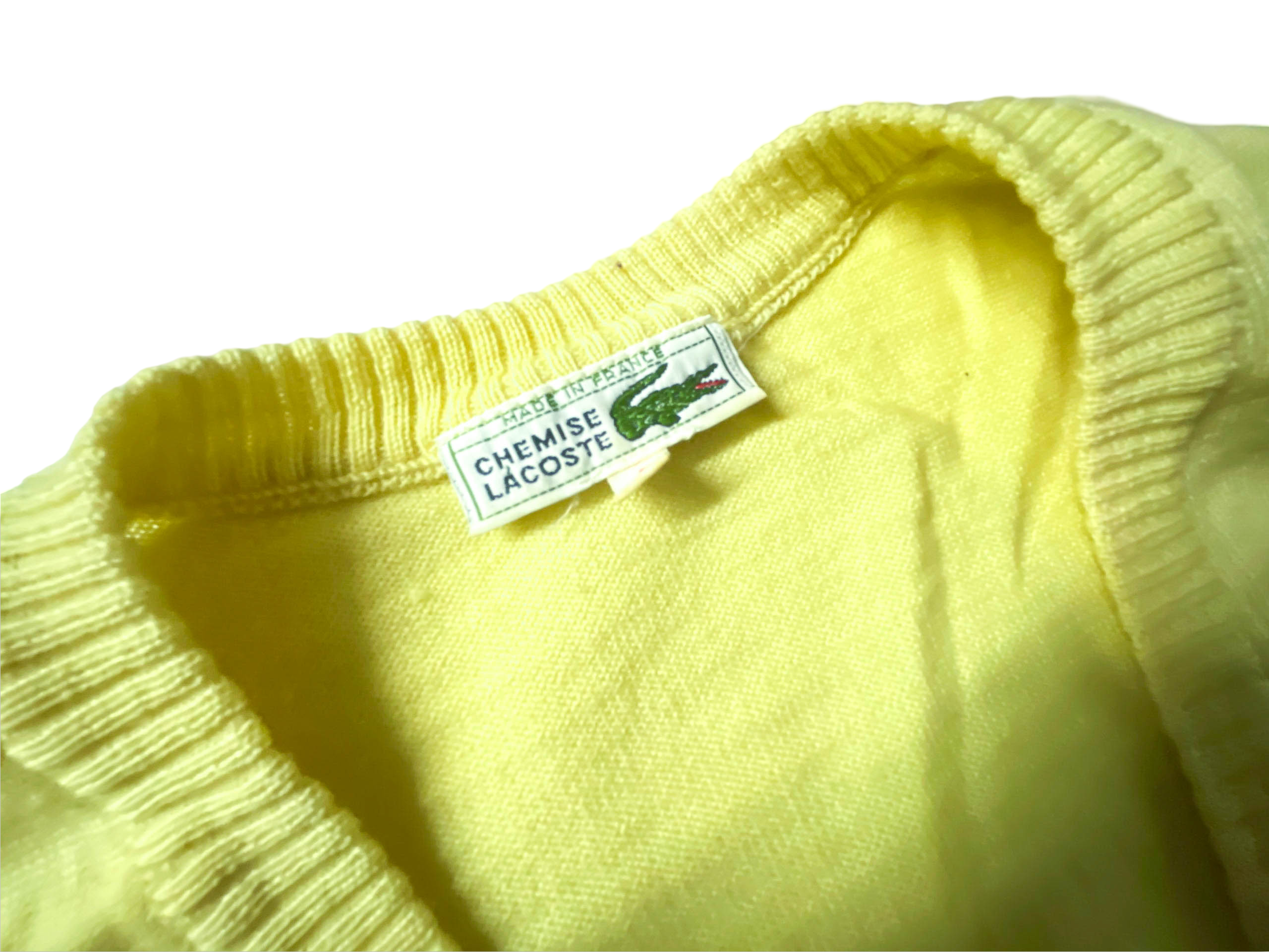 Vintage Lacoste Chemise Yellow sleeveless Cardigan in M made in France|L28W22|SKU 3908