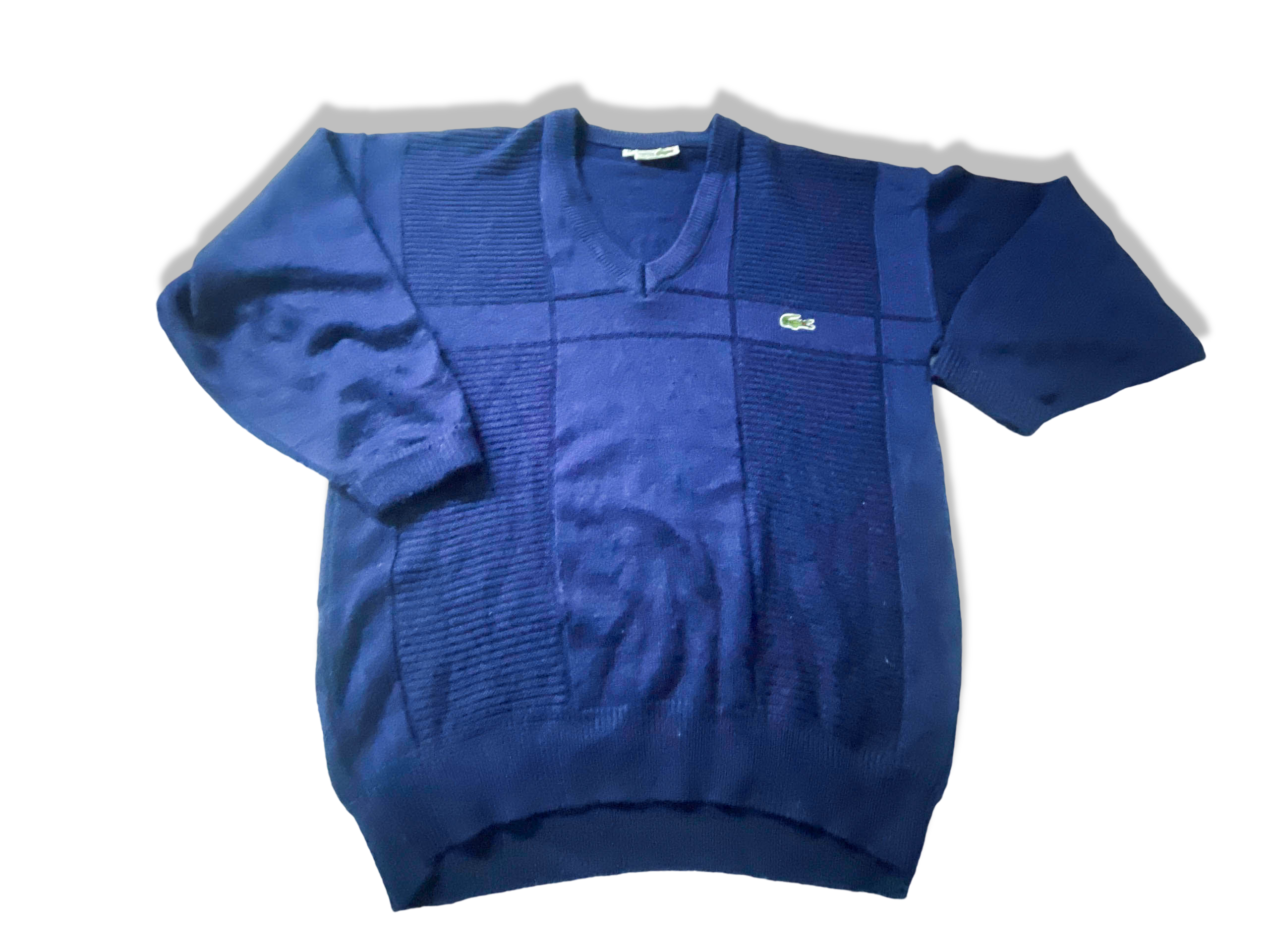 Vintage Lacoste sport blue men's V-neck sweatshirt in M|L26 W21| SKU 3910
