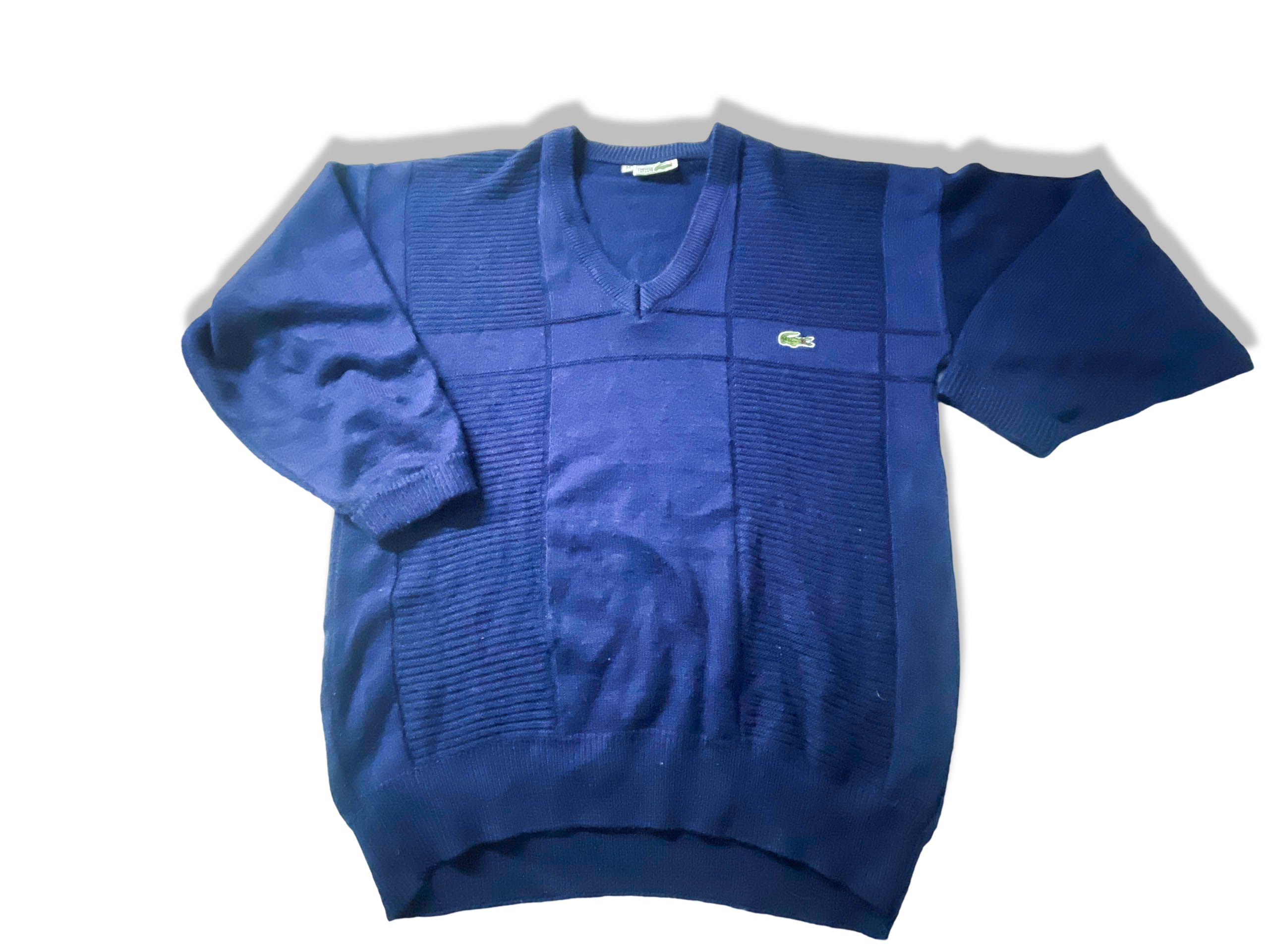 Vintage Lacoste sport blue men's V-neck sweatshirt in M|L26 W21| SKU 3910