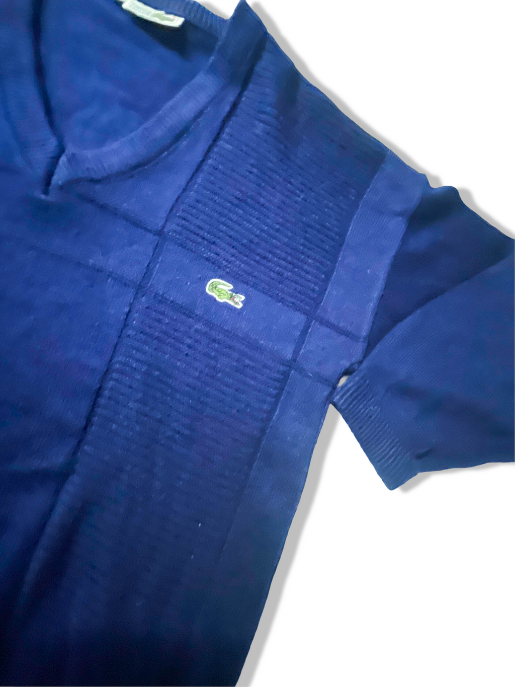 Vintage Lacoste sport blue men's V-neck sweatshirt in M|L26 W21| SKU 3910