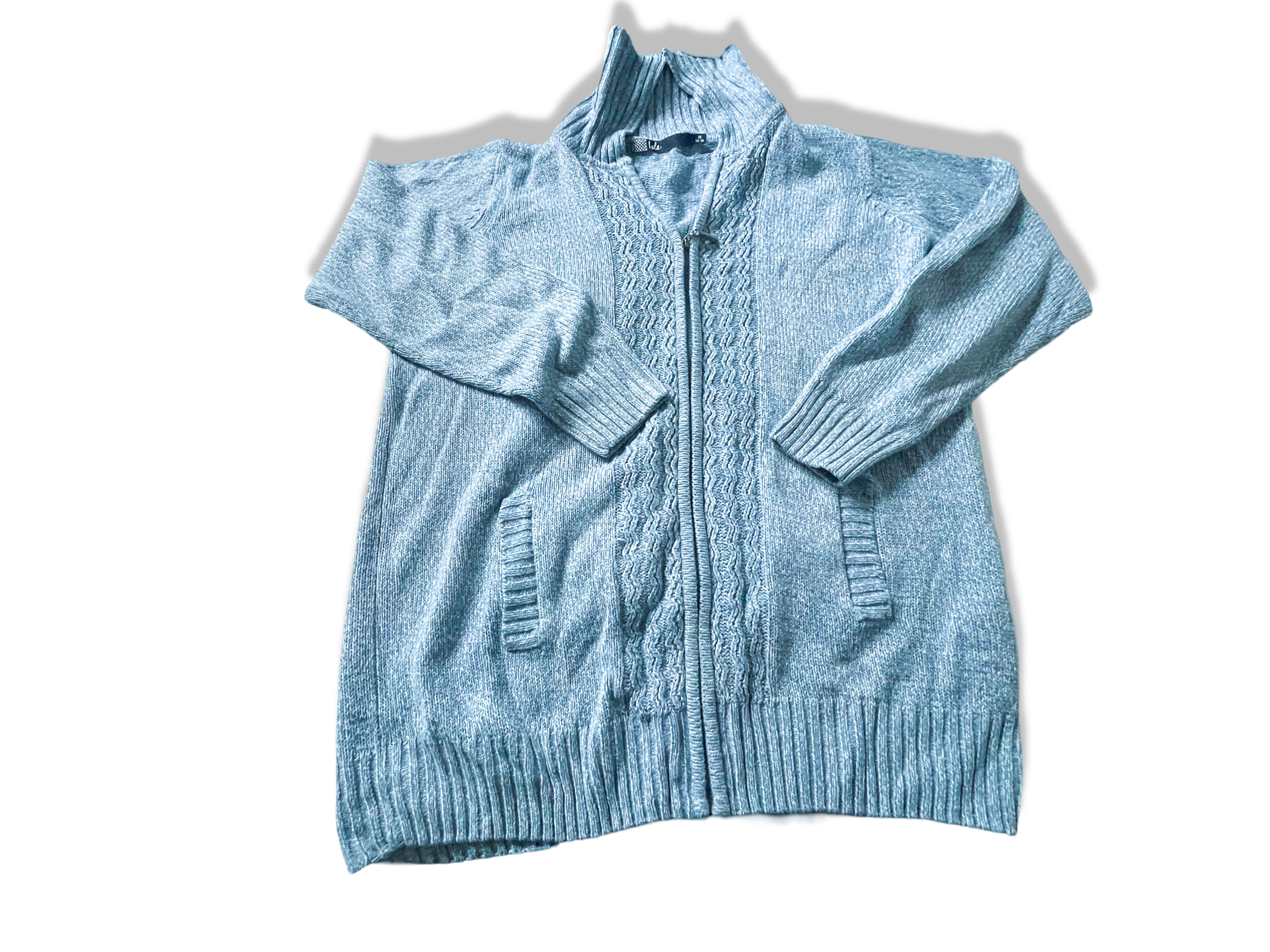 Vintage women's Ble blue crochet full zip cardigan in M|L32 W22|SKU 3914