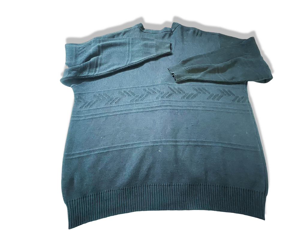 Vintage Golf Style men's blue chunky knitted button up V-neck Cardigan in L|L28W25|SKU 3924