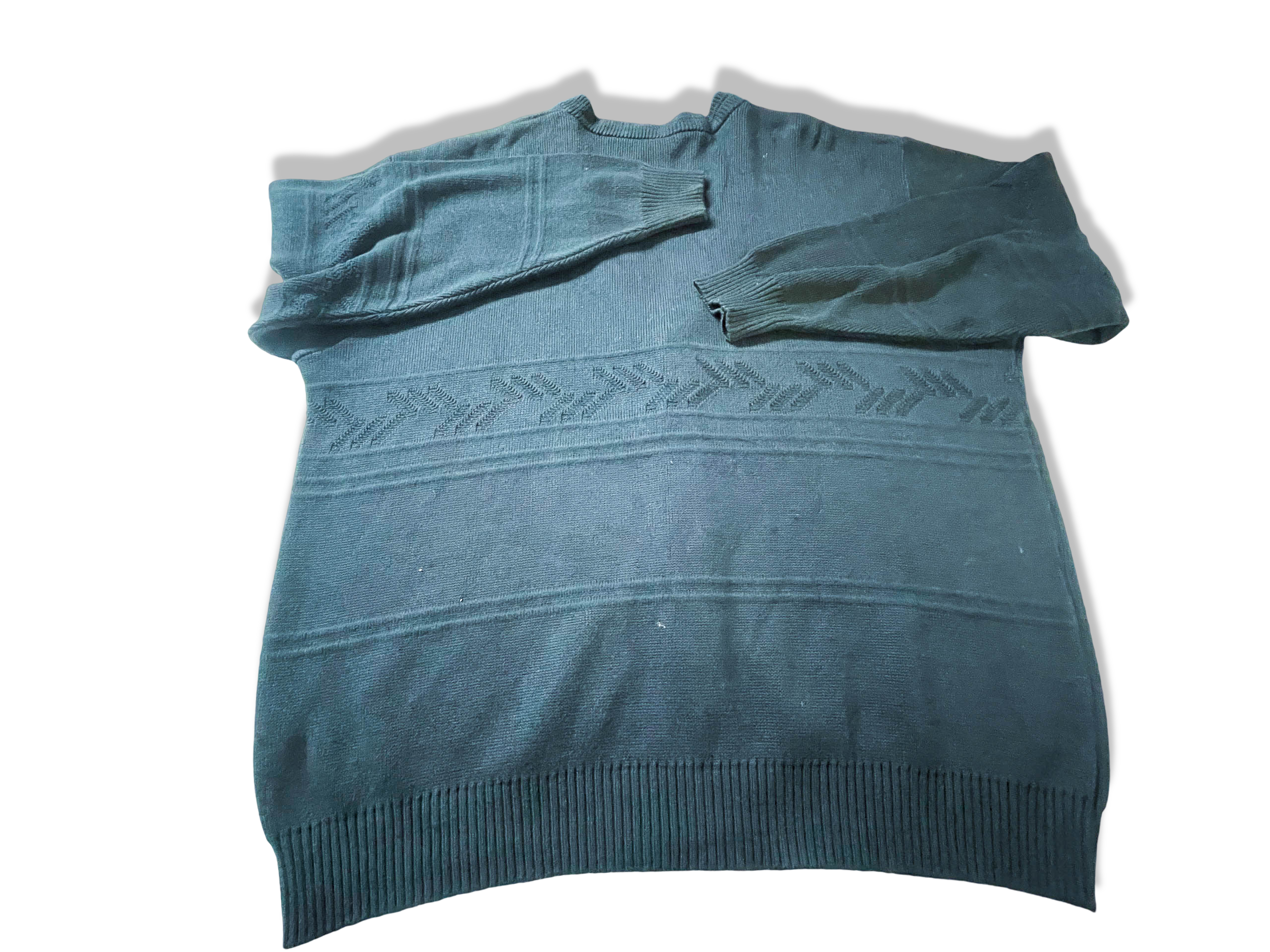 Vintage Golf Style men's blue chunky knitted button up V-neck Cardigan in L|L28W25|SKU 3924