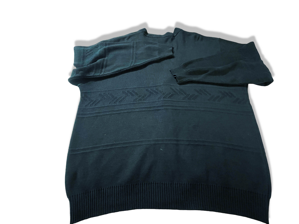 Vintage Golf Style men's blue chunky knitted button up V-neck Cardigan in L|L28W25|SKU 3924