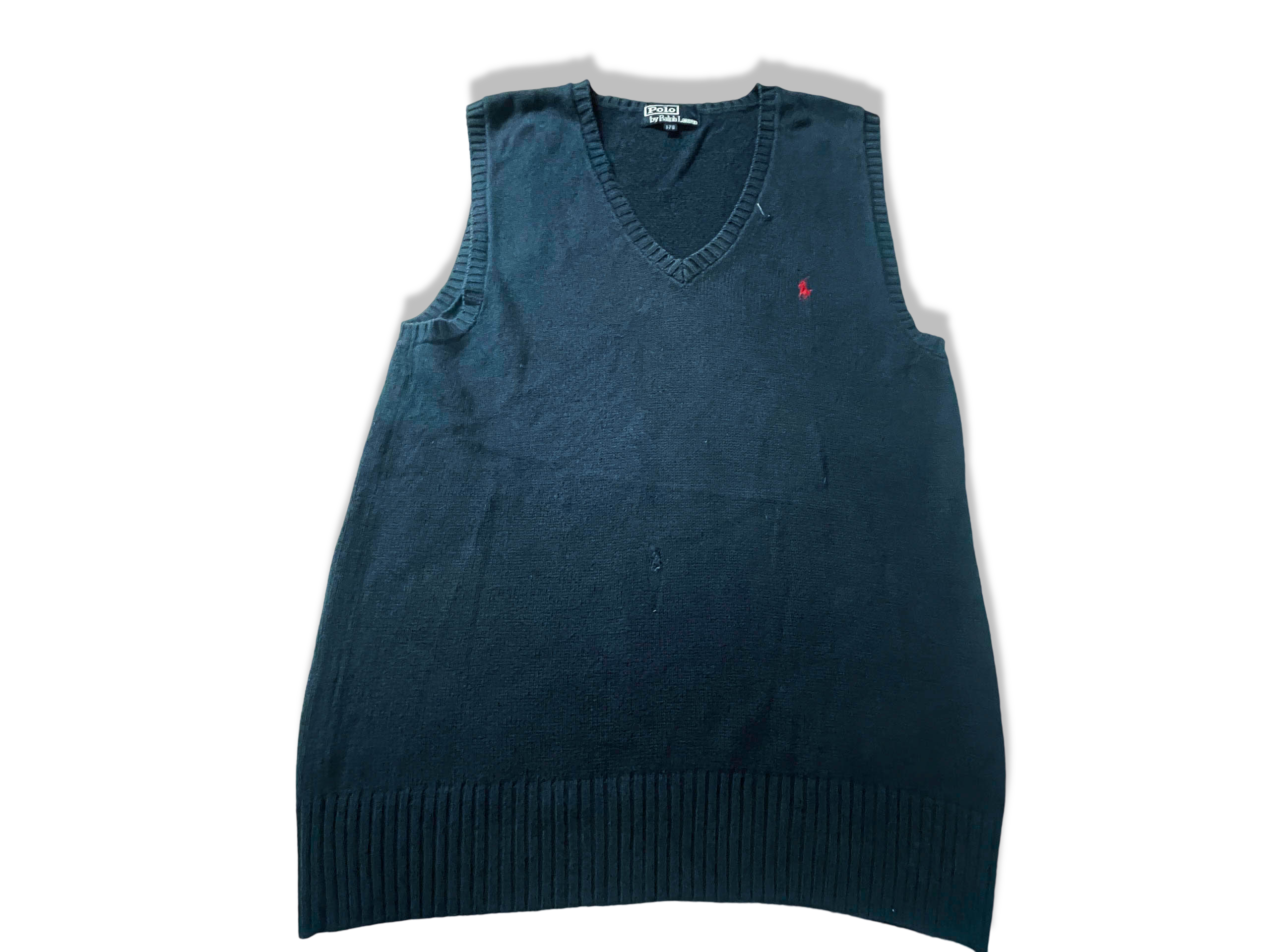 Vintage Blue men's Polo Ralph Lauren sleeveless cardigan in S/M|L26W16|SKU 3927
