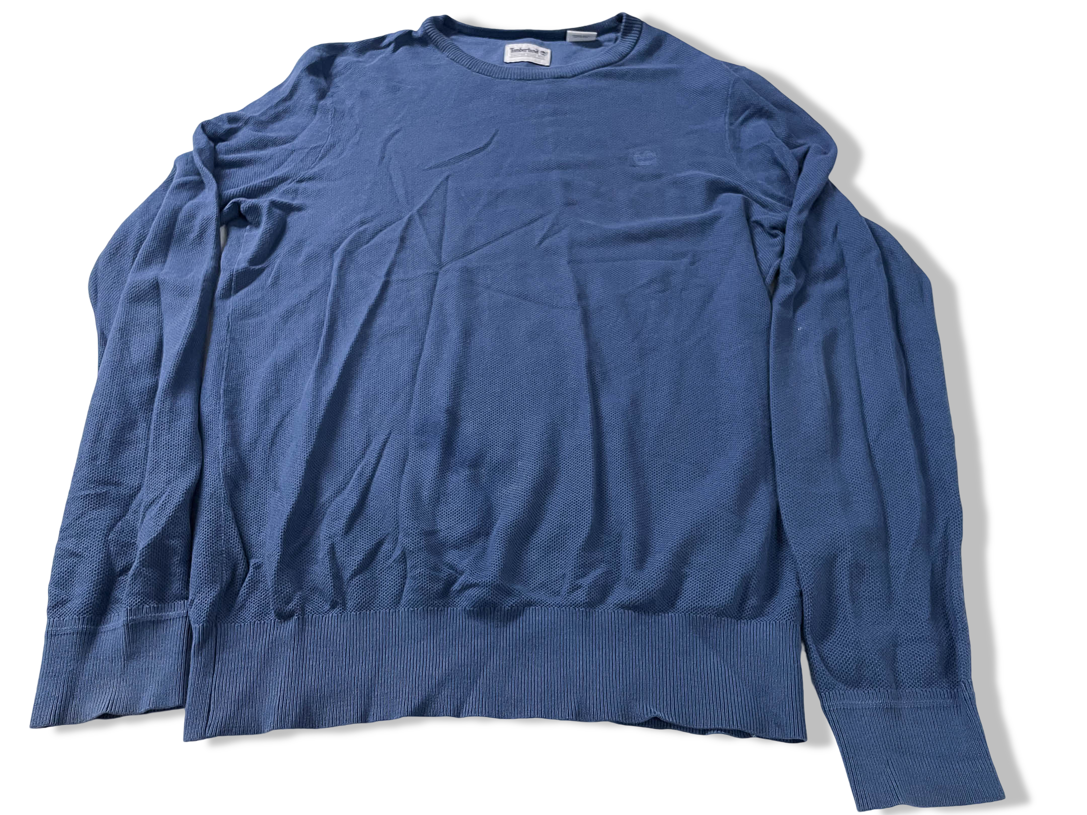 Vintage Men's Timberland 90's blue crew neck sweatshirt in M|L28 W19| SKU 4133