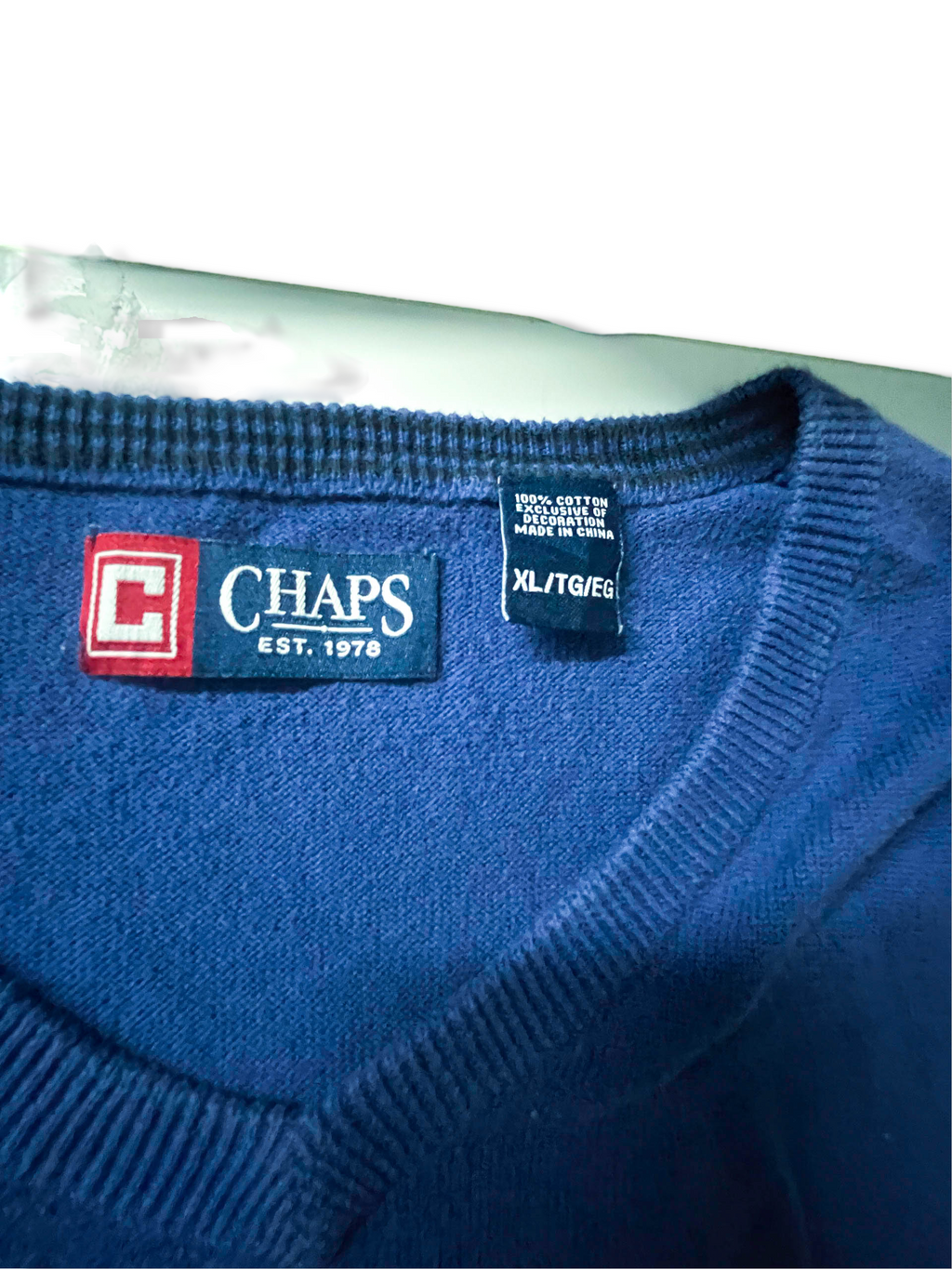 Vintage men's blue Chaps sleeveless cardigan in L/M made in China|L29W22|SKU 3928