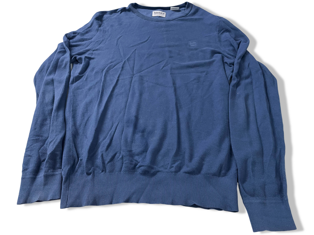 Vintage Men's Timberland 90's blue crew neck sweatshirt in M|L28 W19| SKU 4133