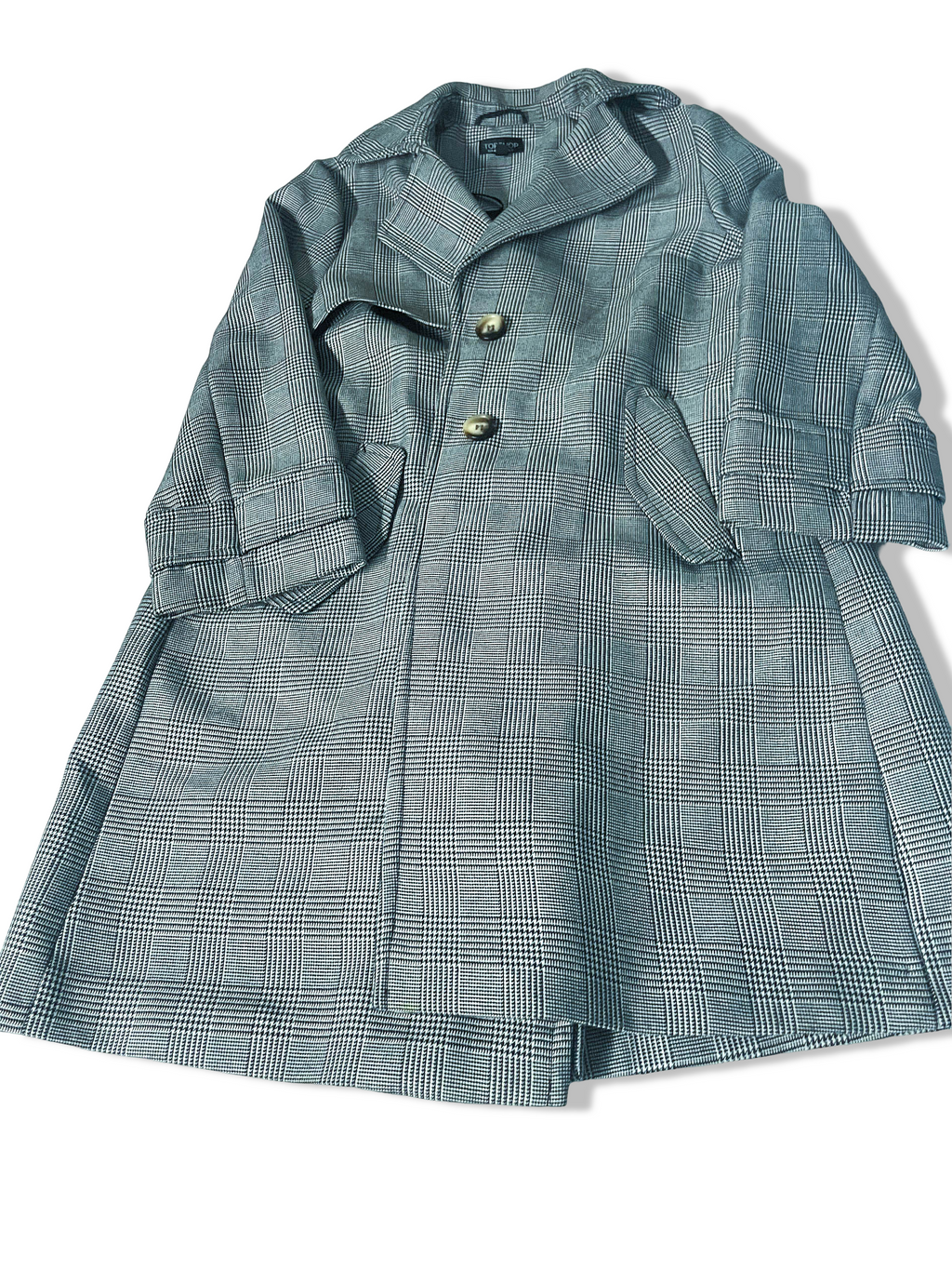Vintage women's Topshop black Plaid double breasted trench coat UK 12|L35W20|SKU 3930