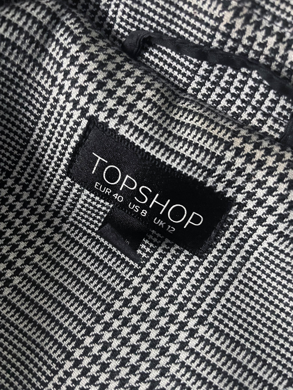 Vintage women's Topshop black Plaid double breasted trench coat UK 12|L35W20|SKU 3930