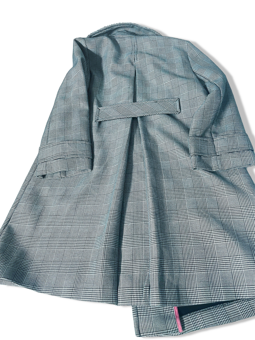 Vintage women's Topshop black Plaid double breasted trench coat UK 12|L35W20|SKU 3930