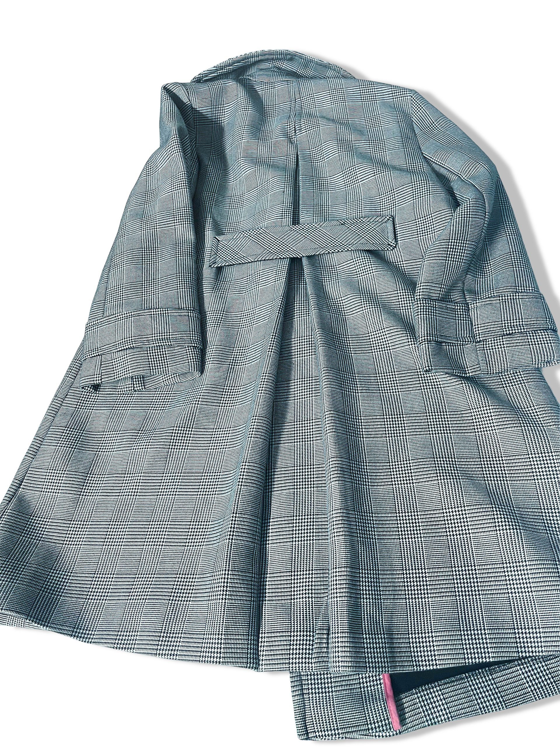 Vintage women's Topshop black Plaid double breasted trench coat UK 12|L35W20|SKU 3930