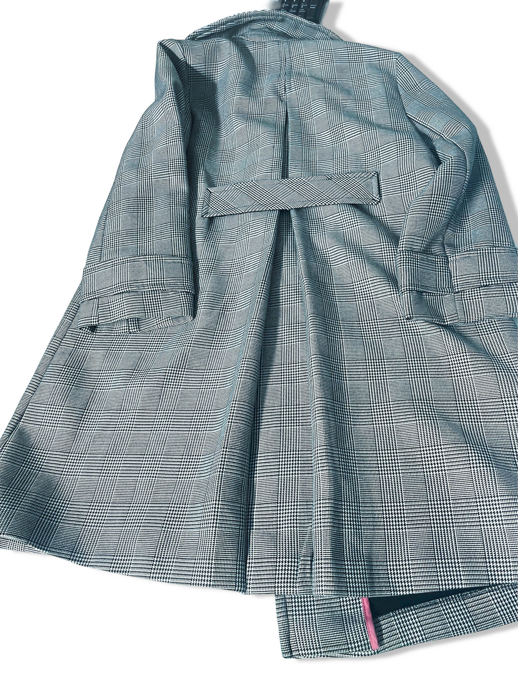 Vintage women's Topshop black Plaid double breasted trench coat UK 12|L35W20|SKU 3930