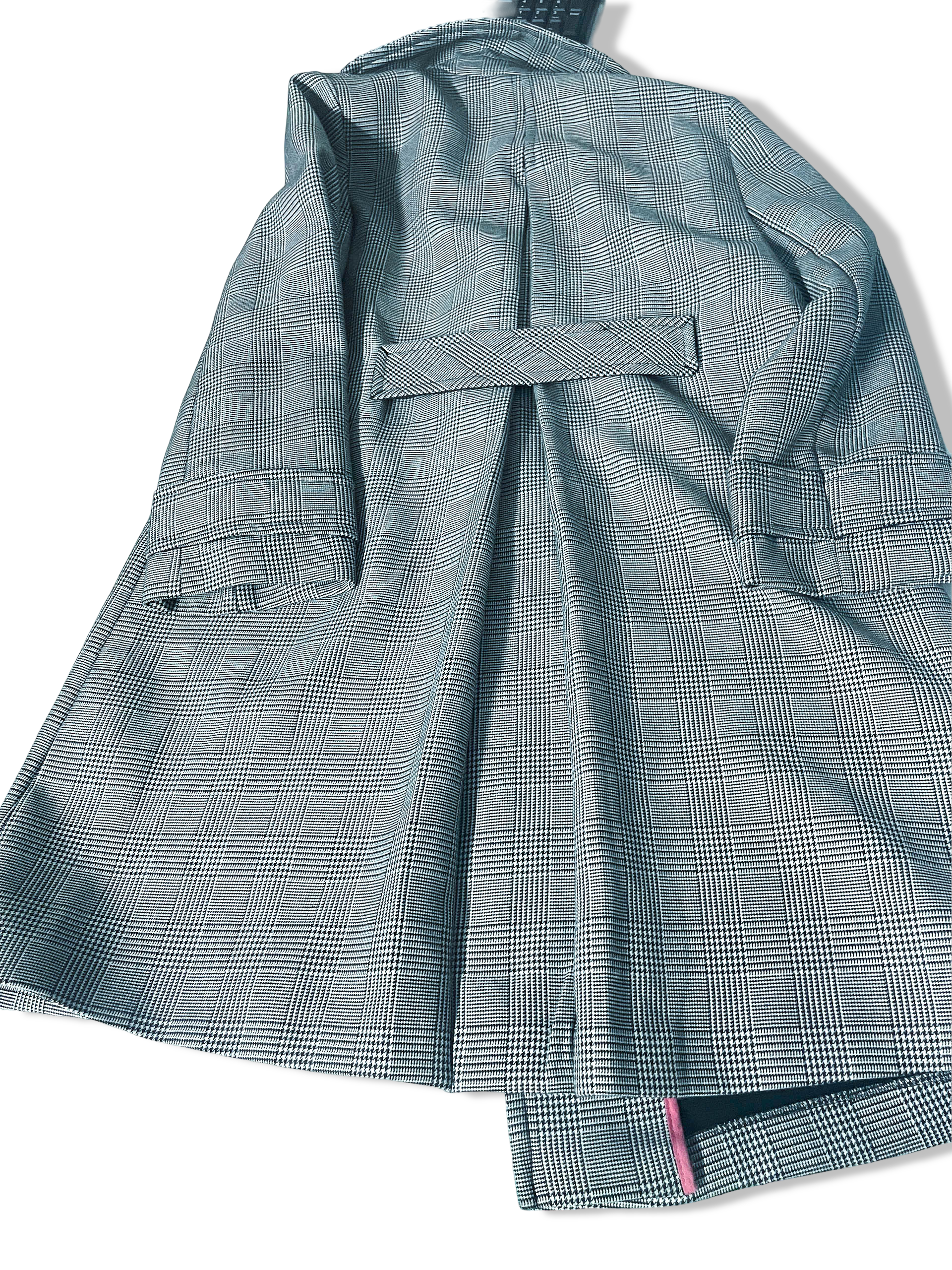 Vintage women's Topshop black Plaid double breasted trench coat UK 12|L35W20|SKU 3930