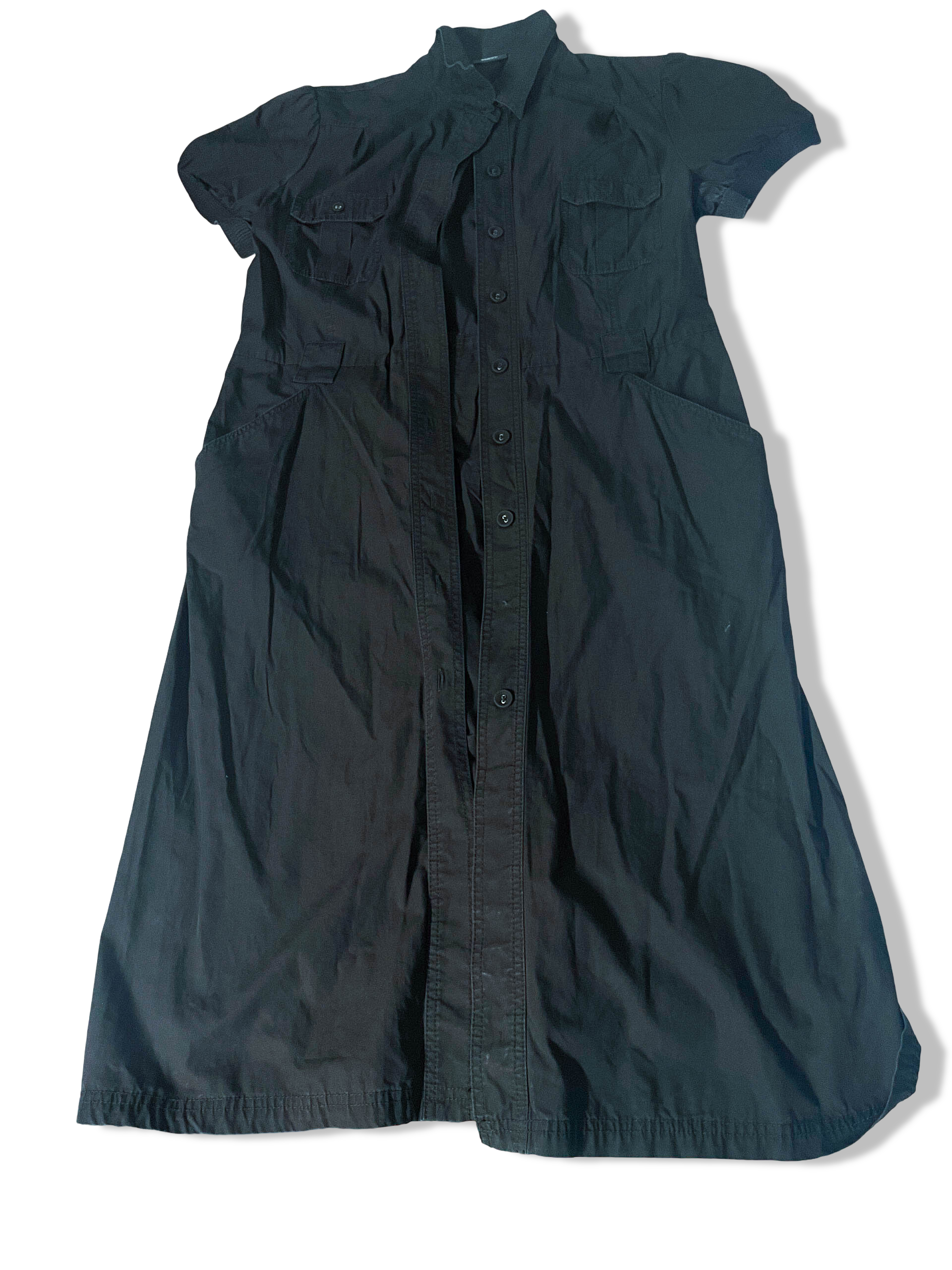 Vintage Women's Mexx Black cotton maxi shirt dress in UK 16|L44 W18| SKU 3931