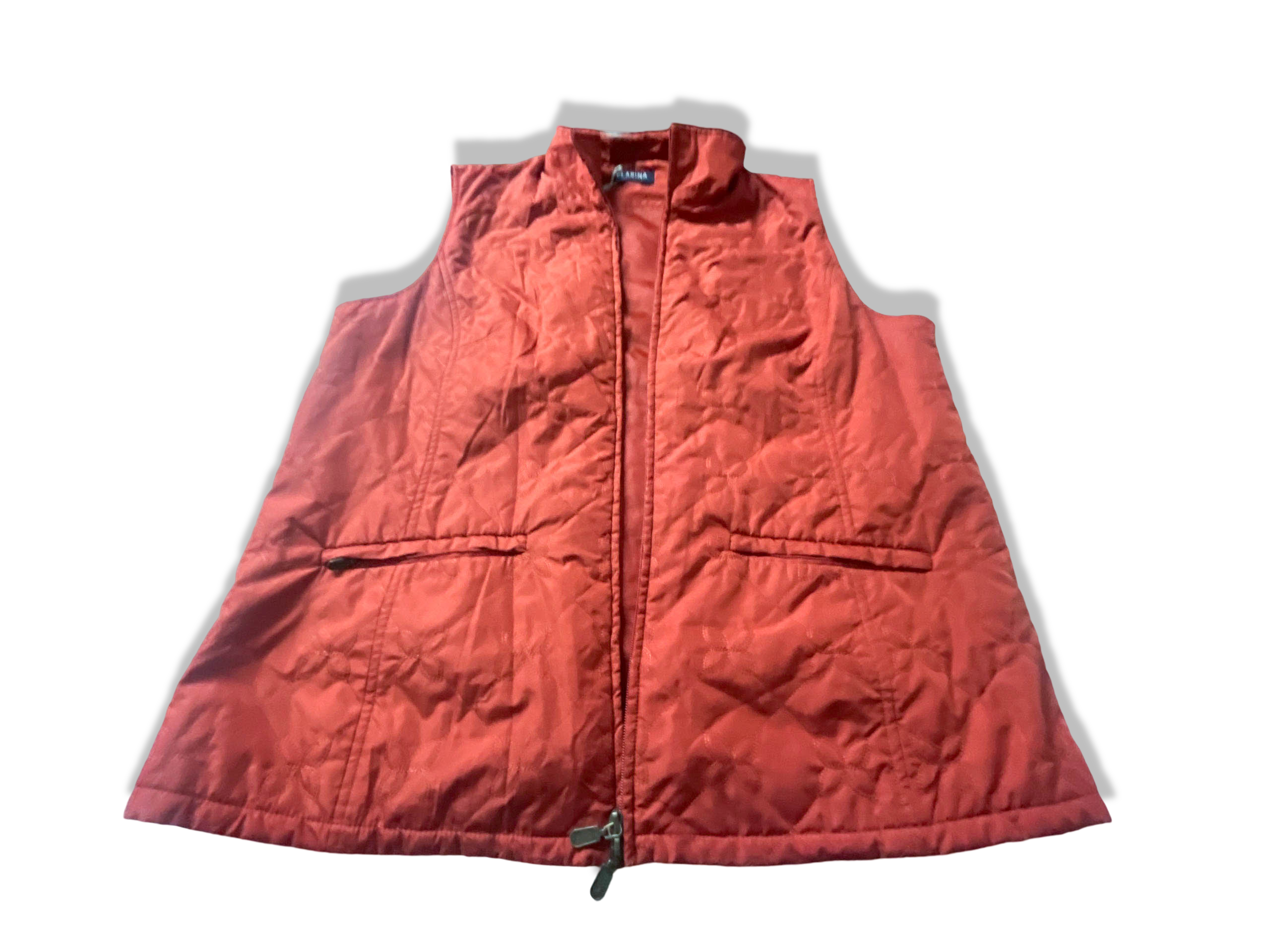 Vintage women's Clarina Co. brown puffer padded full zip sleeveless jacket in M|L30W22|SKU 3937