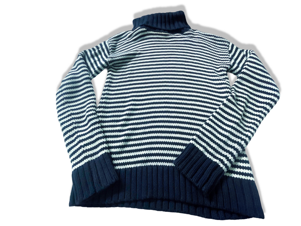 Vintage Women's Navy stripe Juicy Couture turtle neck cardigan in M|L26 W17|SKU 3941