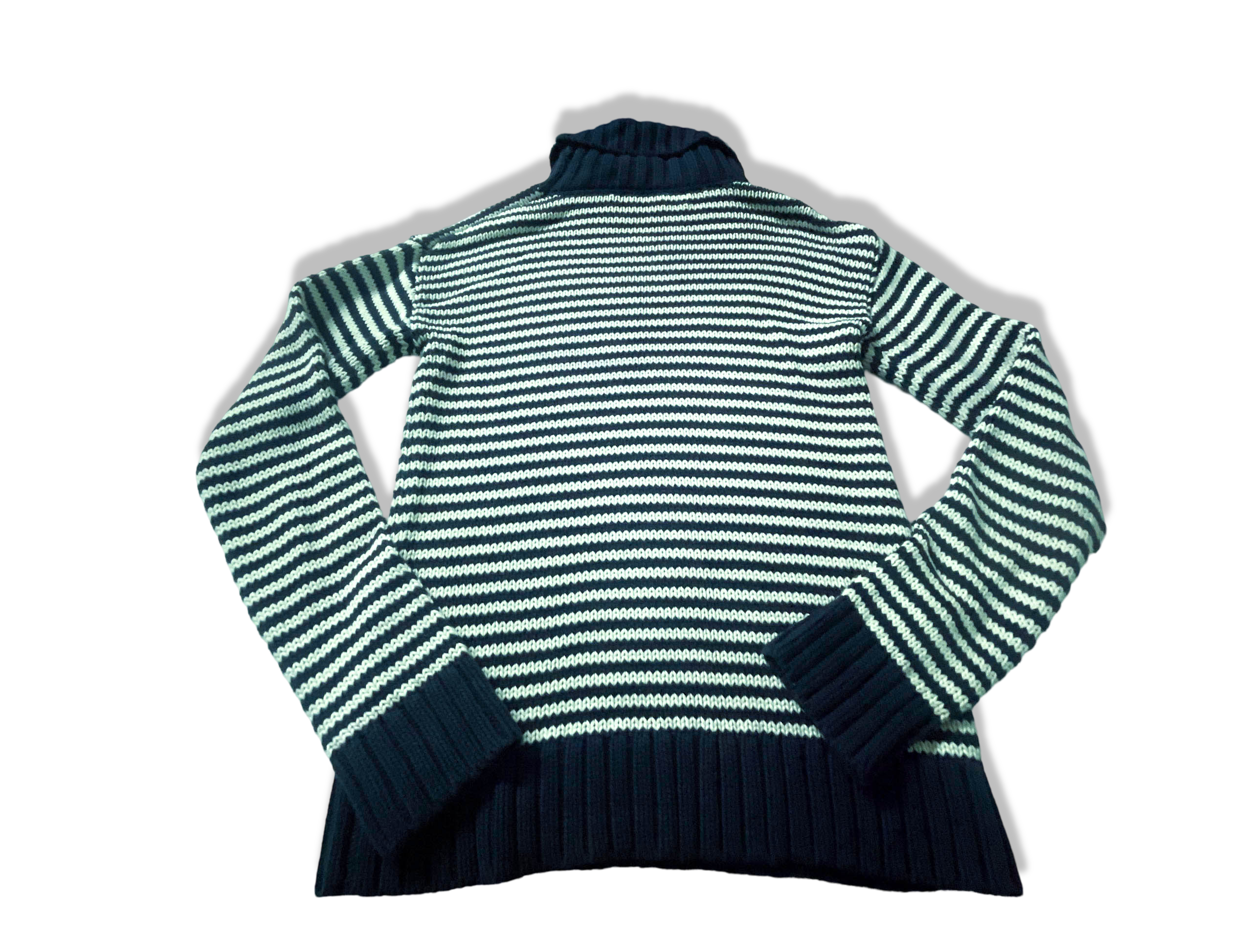 Vintage Women's Navy stripe Juicy Couture turtle neck cardigan in M|L26 W17|SKU 3941