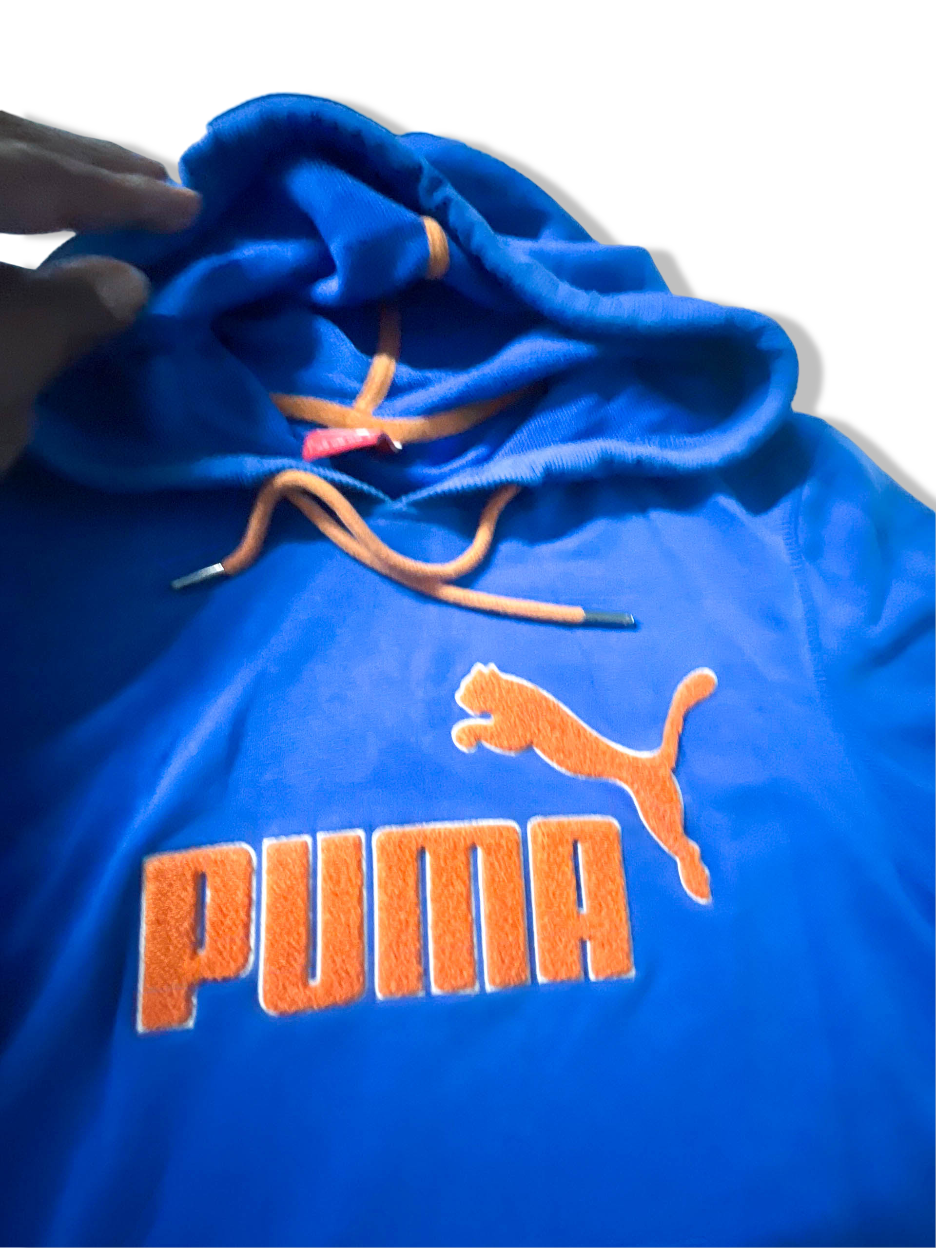 Vintage Men's Puma Big logo graphics  blue hoodie in M|L24 W21|SKU 3945