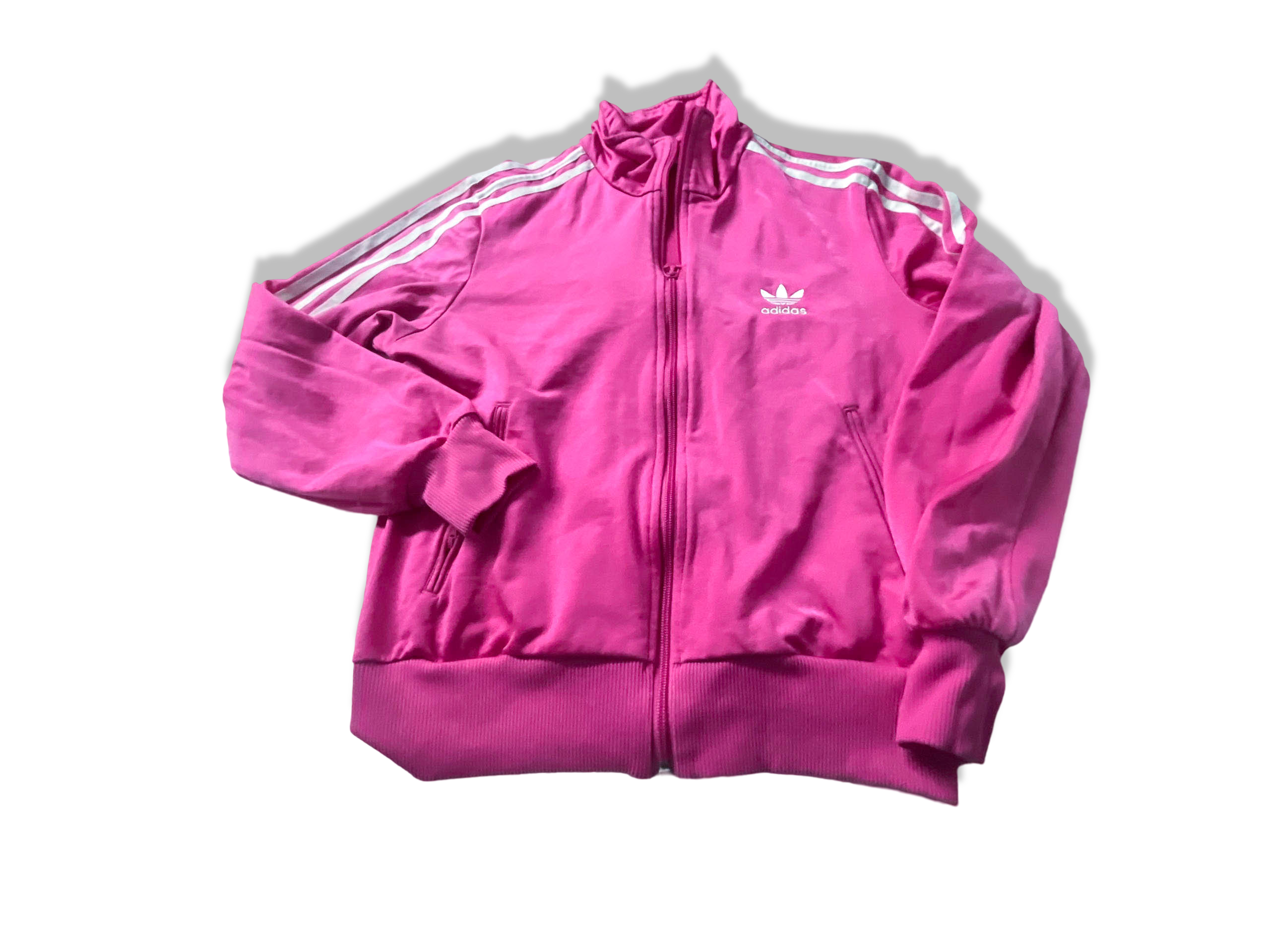 Vintage Adidas women's pink 3-stripe full zip track top in S|L26 W19|SKU 3946