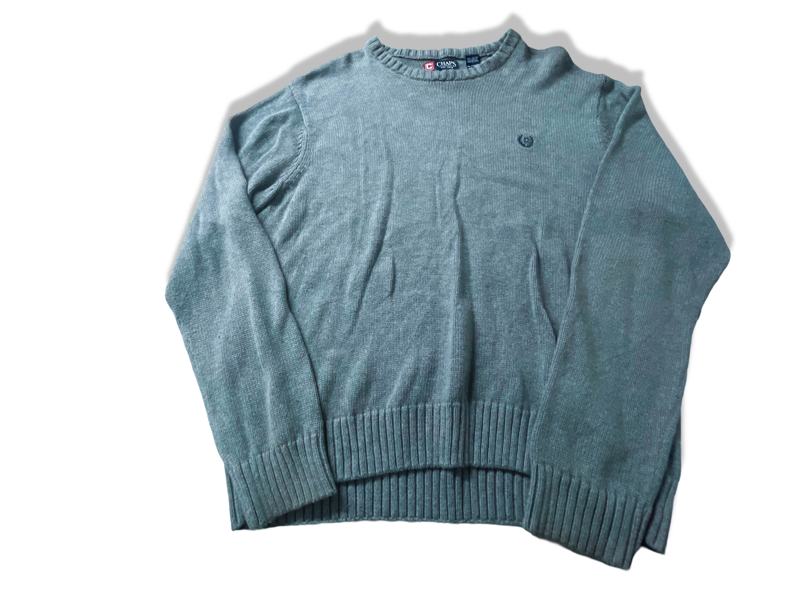 Vintage Men's Chaps 90's grey crew neck sweatshirt in XL|L30 W28|SKU 3948