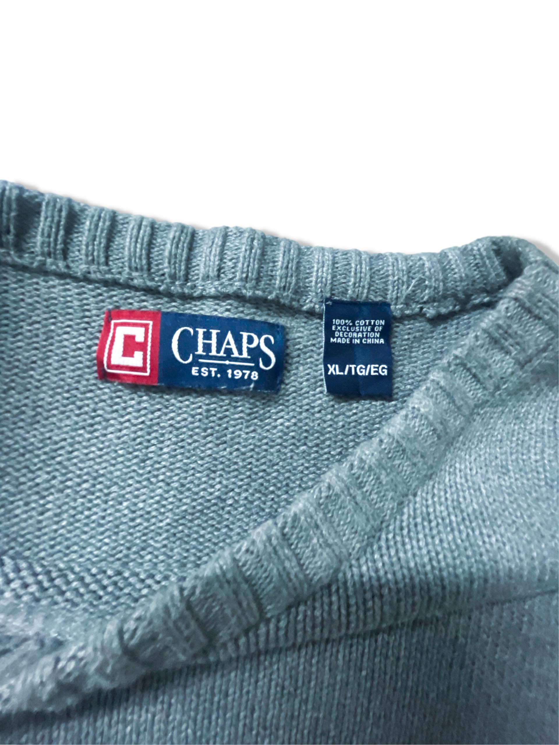 Vintage Men's Chaps 90's grey crew neck sweatshirt in XL|L30 W28|SKU 3948