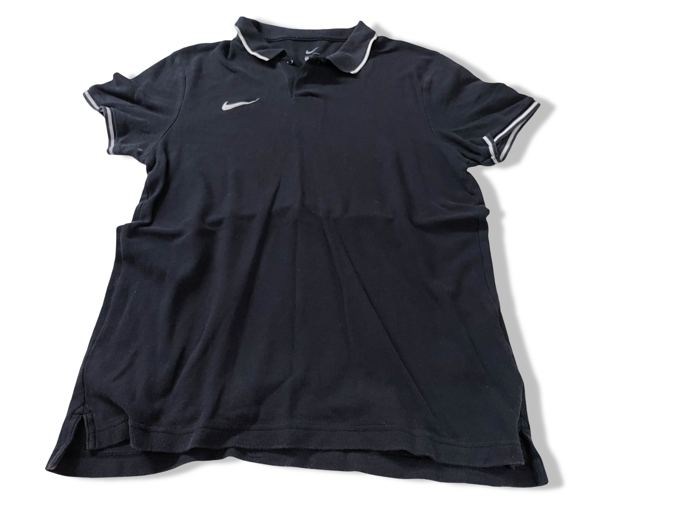 Vintage men's Black Nike regular fit polo shirt in L|L30 W19| SKU 4135