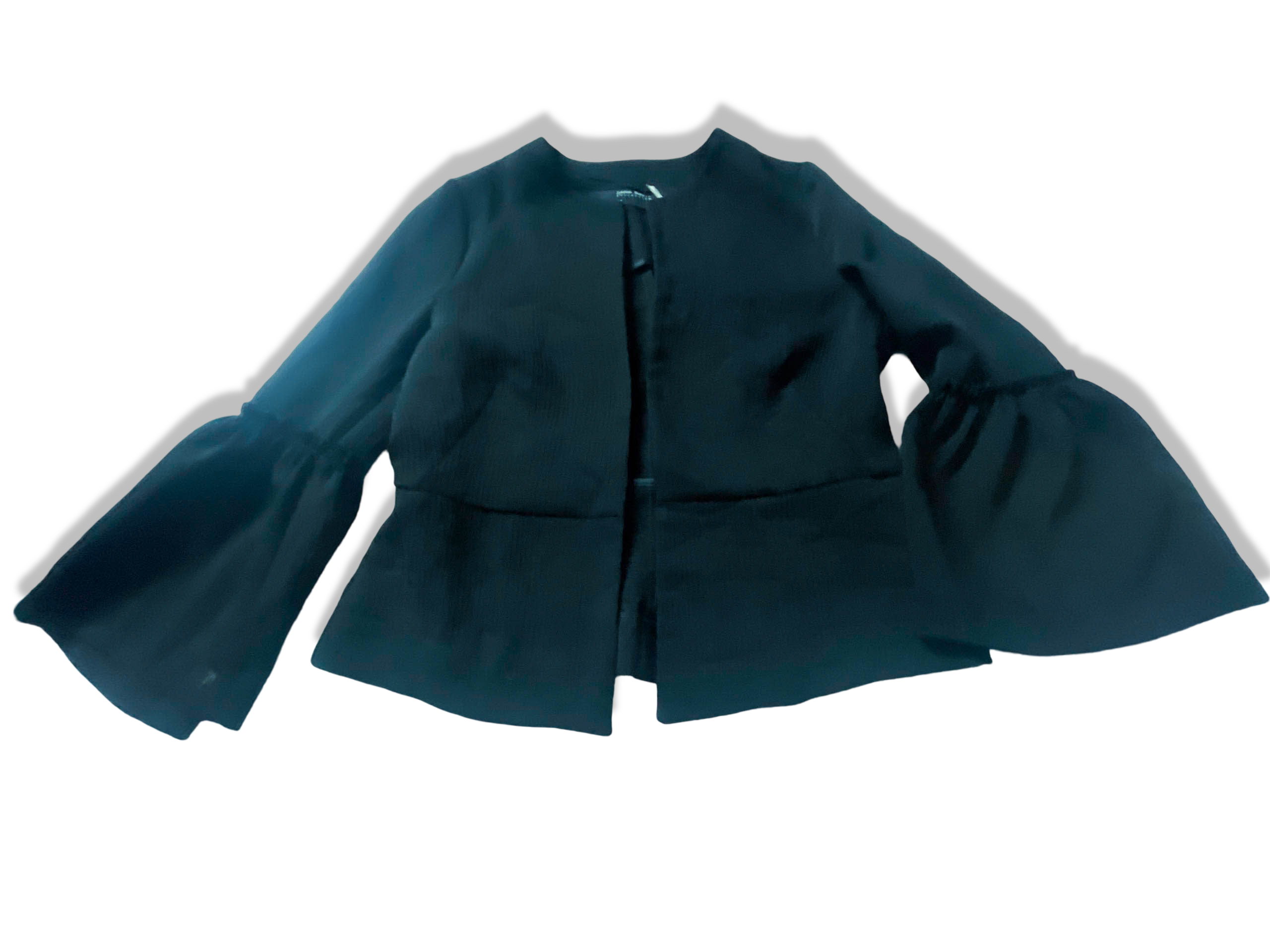 Vintage Women's Black Zara Basic Collection Open Front top ruffle bell sleeve in XS|L21W16|SKU 3951