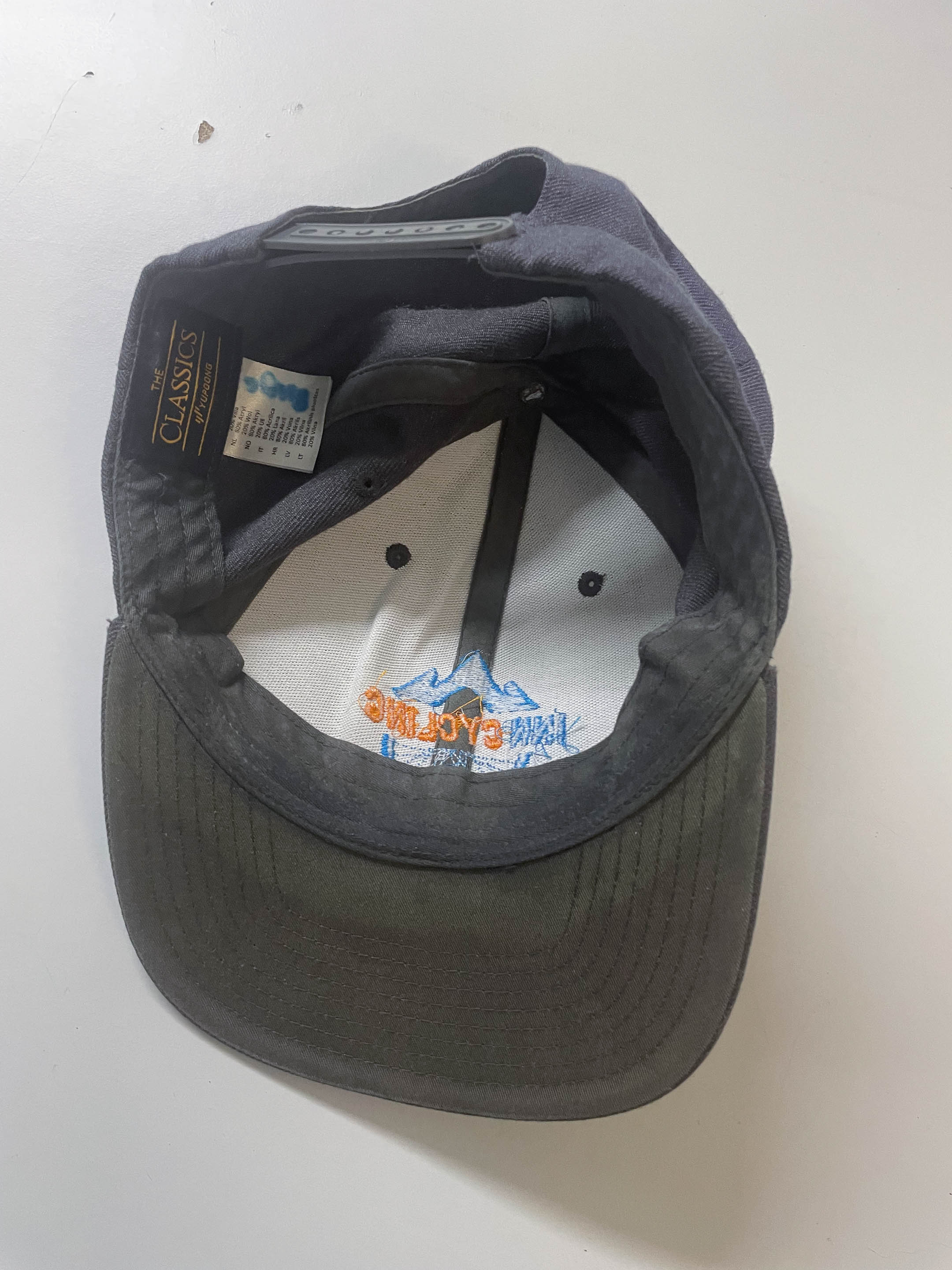 Vintage blue classic Yupoong retro snap cap with Inn cycling print| One size