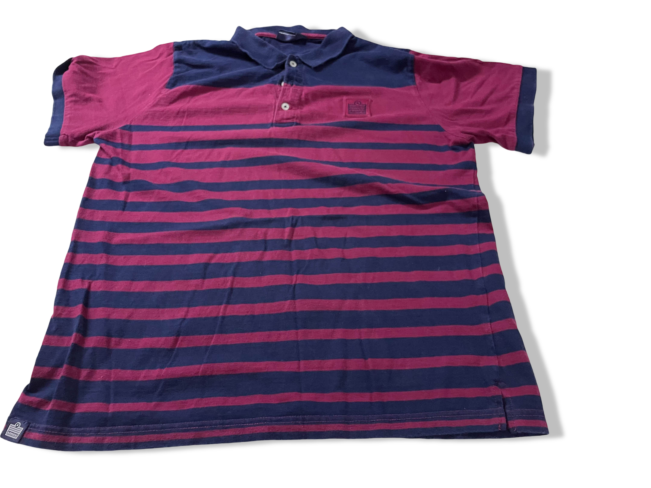 Vintage Men's Admiral Purple stripe polo shirt in L|L28 W20| SKU 4136