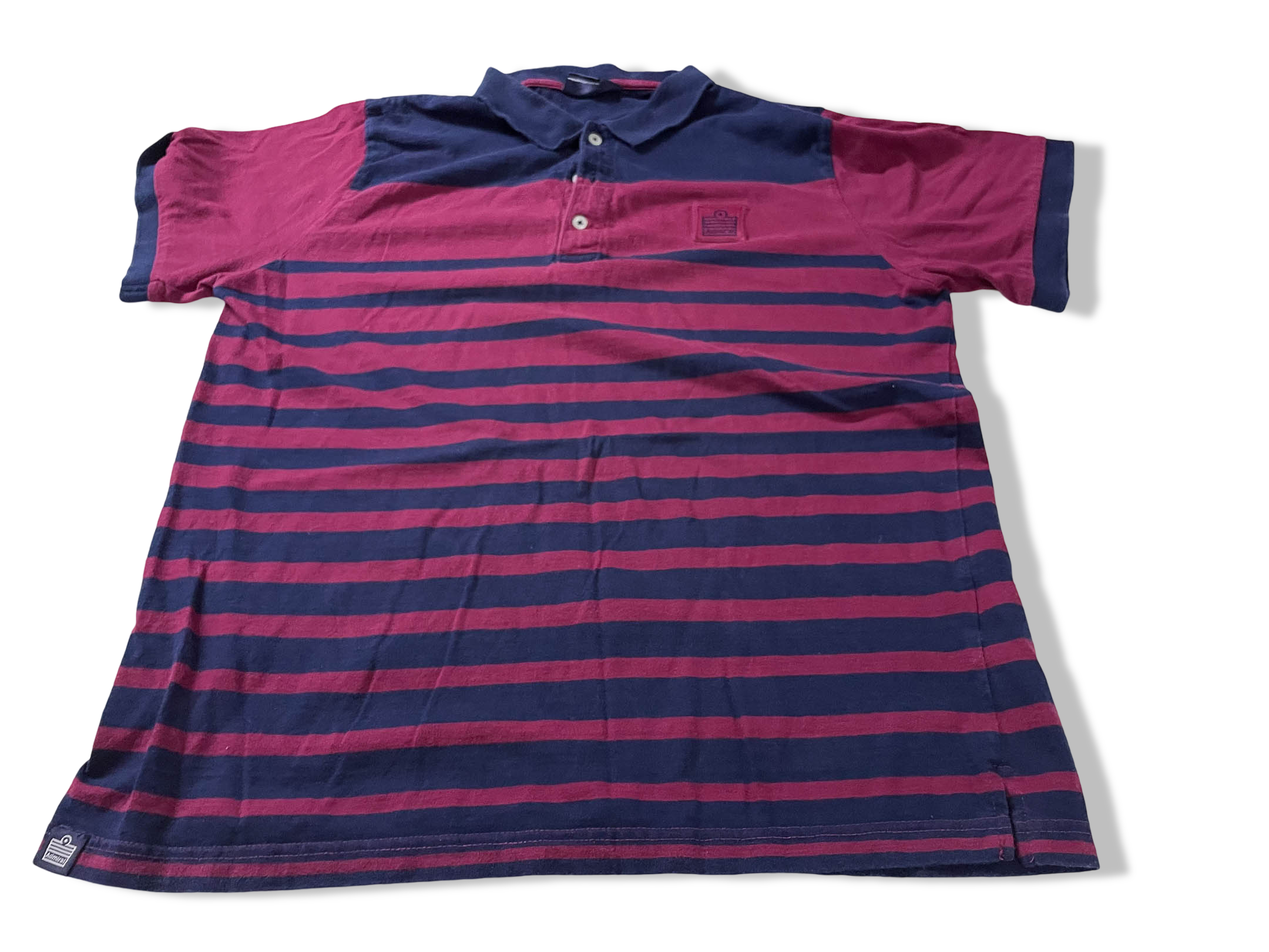 Vintage Men's Admiral Purple stripe polo shirt in L|L28 W20| SKU 4136