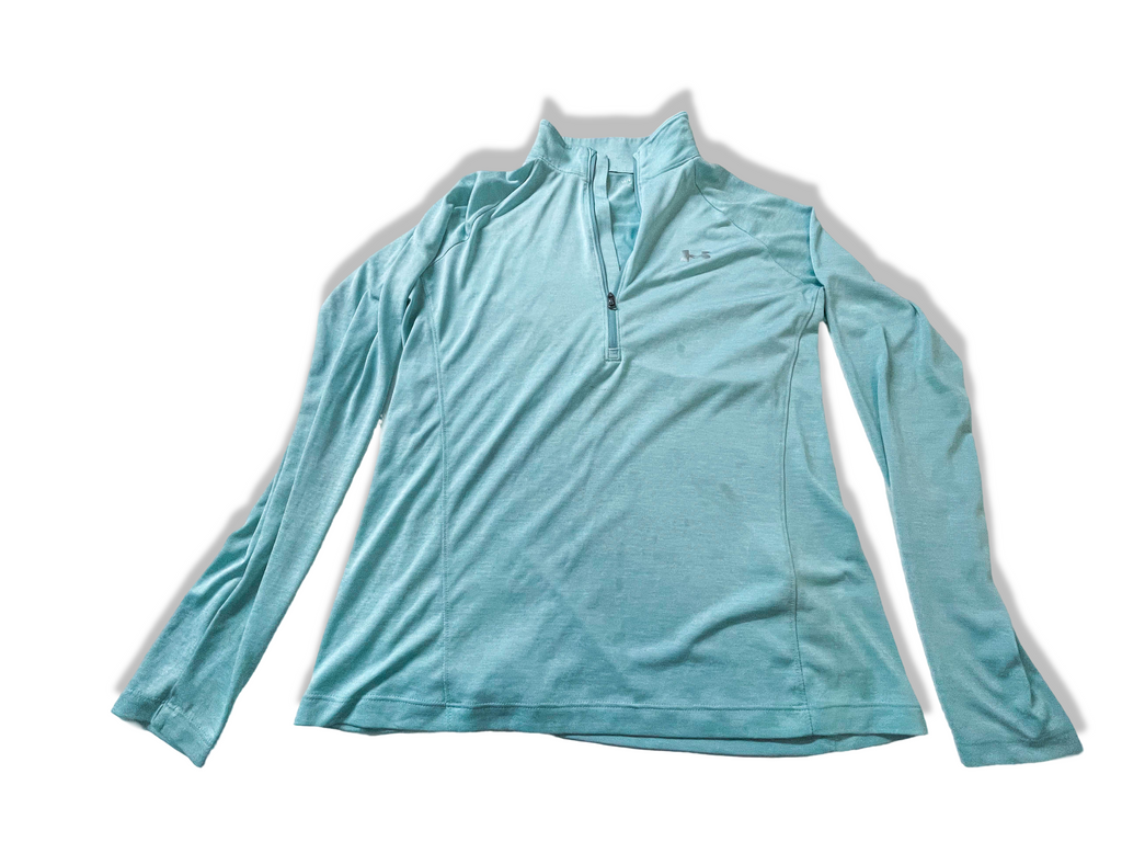 Vintage women's Under Armour 1/4 zip high neck blue sweatshirt in L |L26 W18|SKU 3960