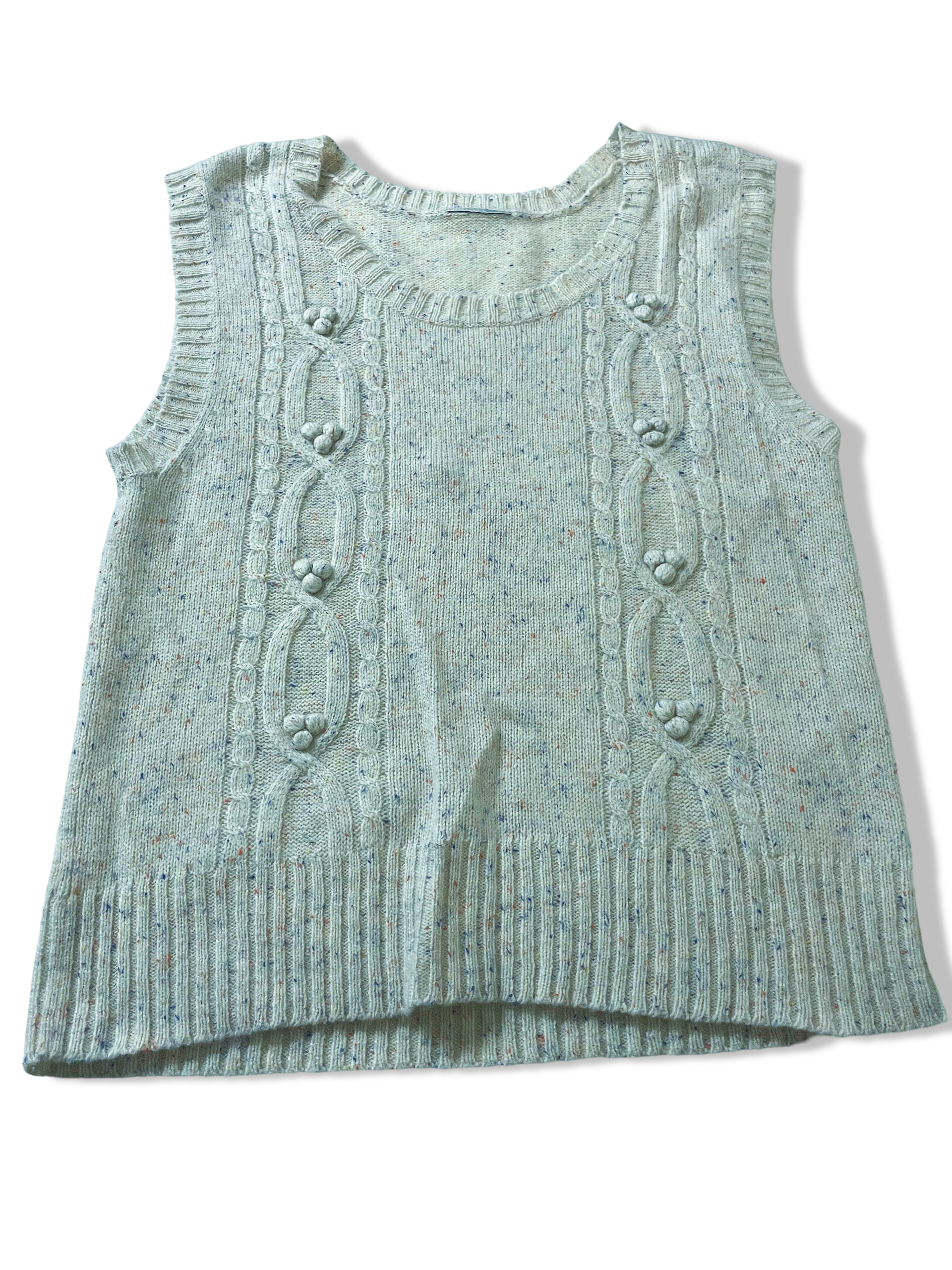 Vintage Cream women's cable knitted crew neck sleeveless sweater UK 14/16L22W17|SKU 3970