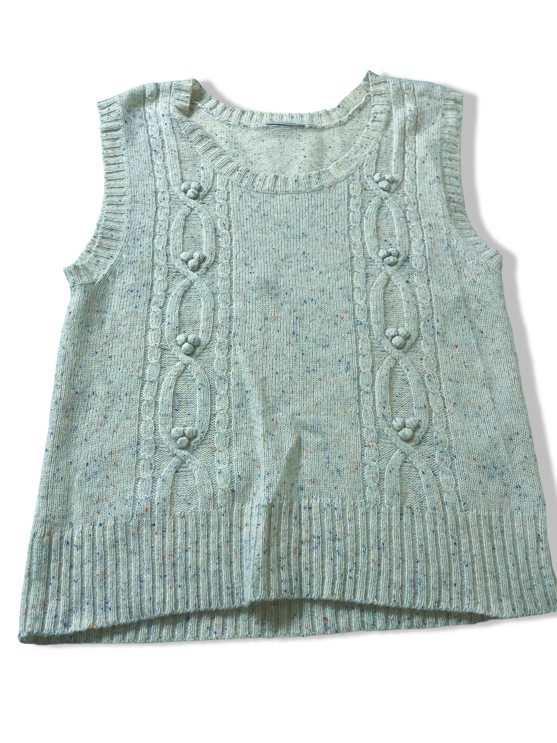 Vintage Cream women's cable knitted crew neck sleeveless sweater UK 14/16L22W17|SKU 3970