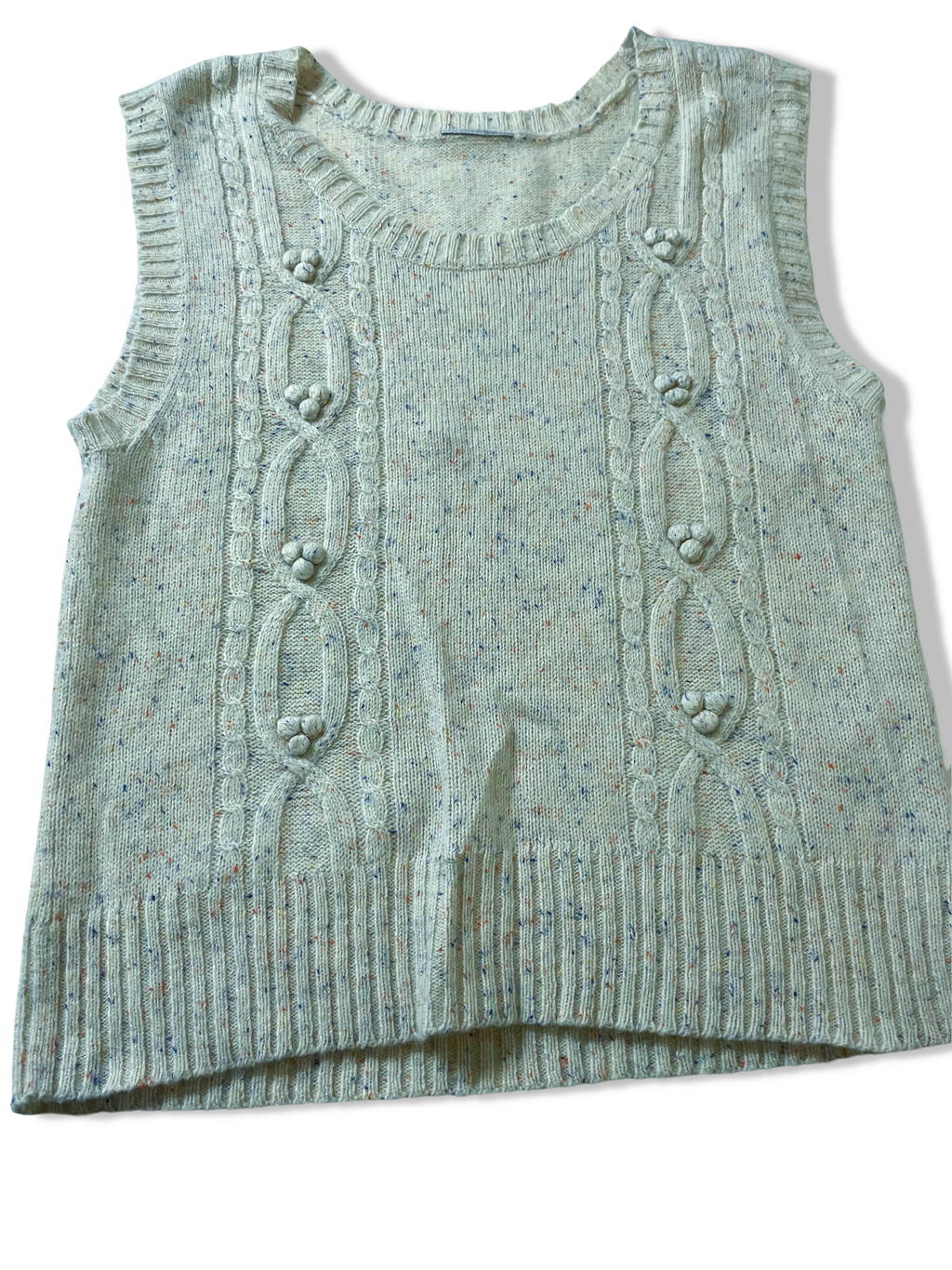 Vintage Cream women's cable knitted crew neck sleeveless sweater UK 14/16L22W17|SKU 3970