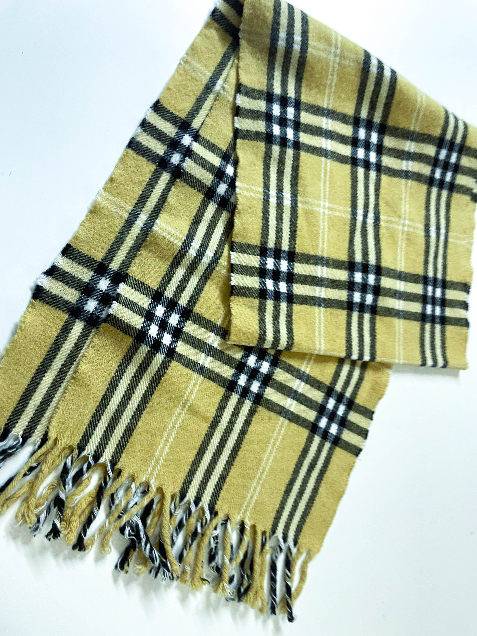 Vintage yellow narrow checkered cashmere scarf| L64 W11| SKU 3963| One size